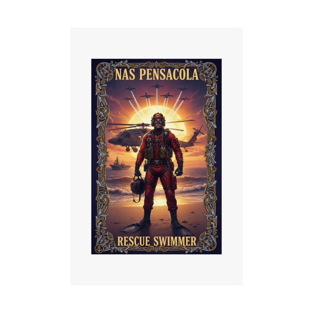 NAS Pensacola Rescue Swimmer Matte Poster — Military Search & Rescue Wall Art