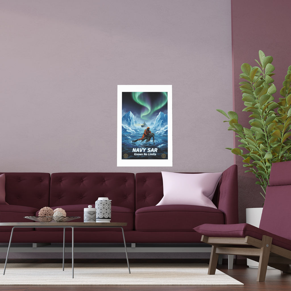 Silk Poster — 'Navy SAR Knows No Limits' Arctic Rescue Wall Art (Indoor/Outdoor)