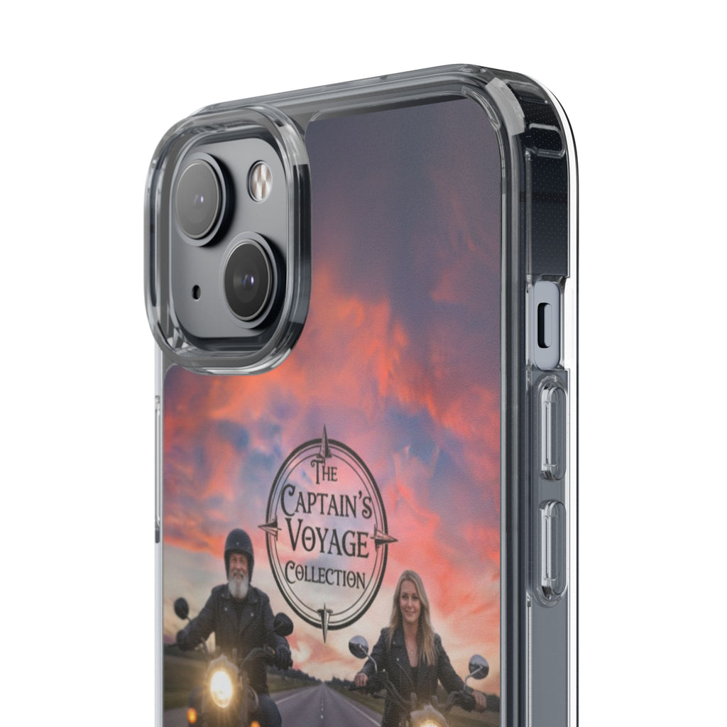 Clear Phone Case — 'The Captain's Voyage Collection' Motorcycle Sunset Design