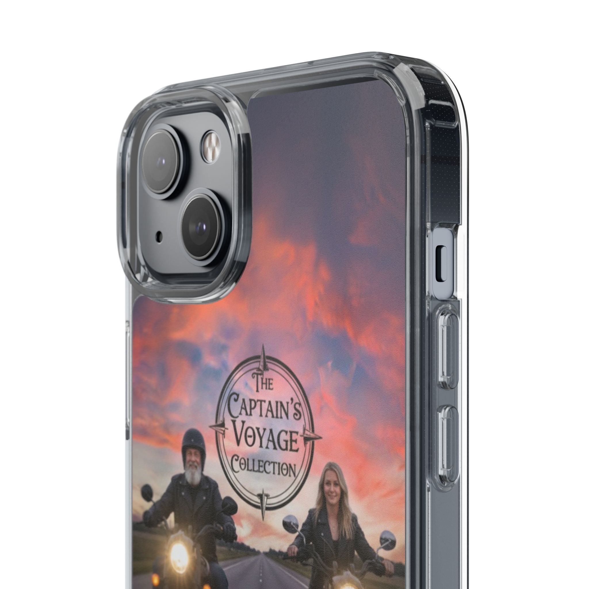 Clear Phone Case — 'The Captain's Voyage Collection' Motorcycle Sunset Design