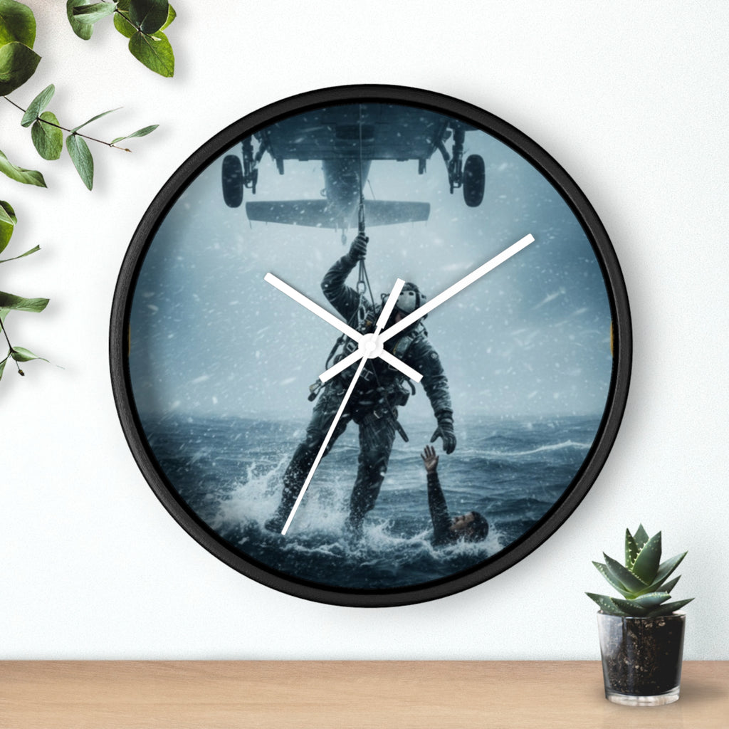 Rescue at Sea Wall Clock — Military Helicopter Lifesaver Marine Rescue Clock