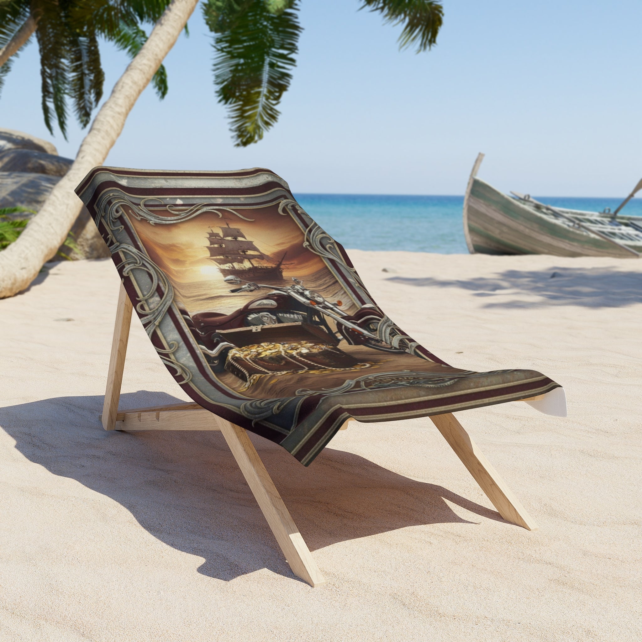 Pirate Treasure Beach Towel — Vintage Ship & Skull Design