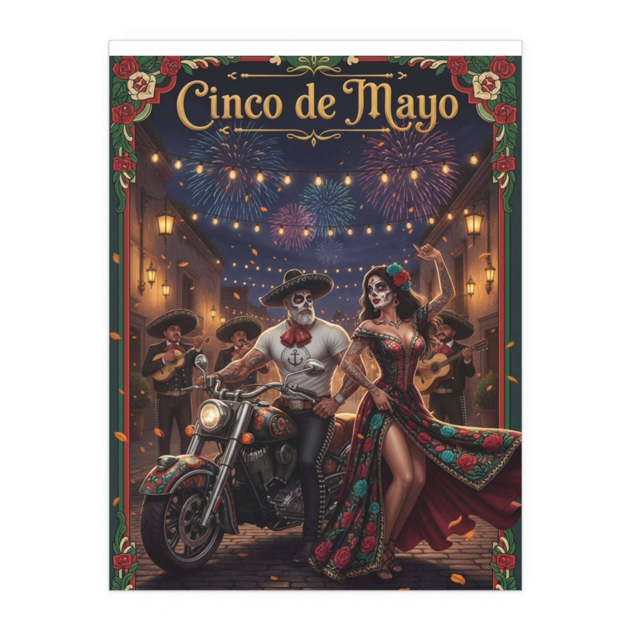 Day of the Dead Biker Silk Poster — Outdoor/Indoor Dia de los Muertos Wall Art
