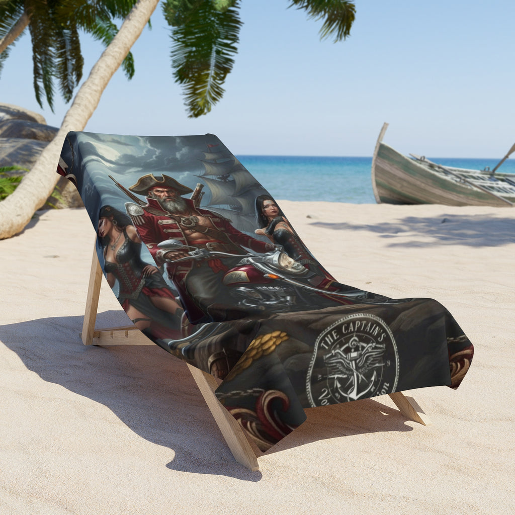Pirate Biker Beach Towel — Vintage Motorcycle Captain Art