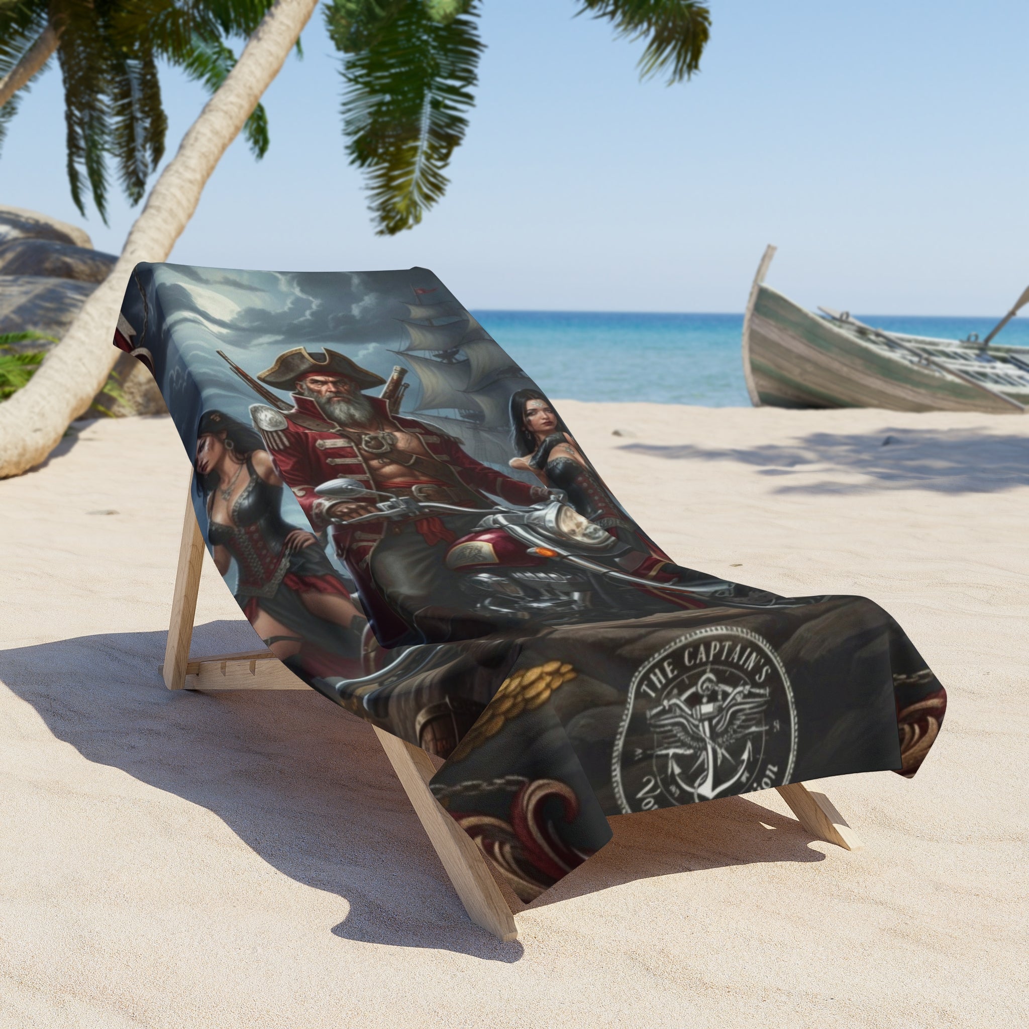 Pirate Biker Beach Towel — Vintage Motorcycle Captain Art