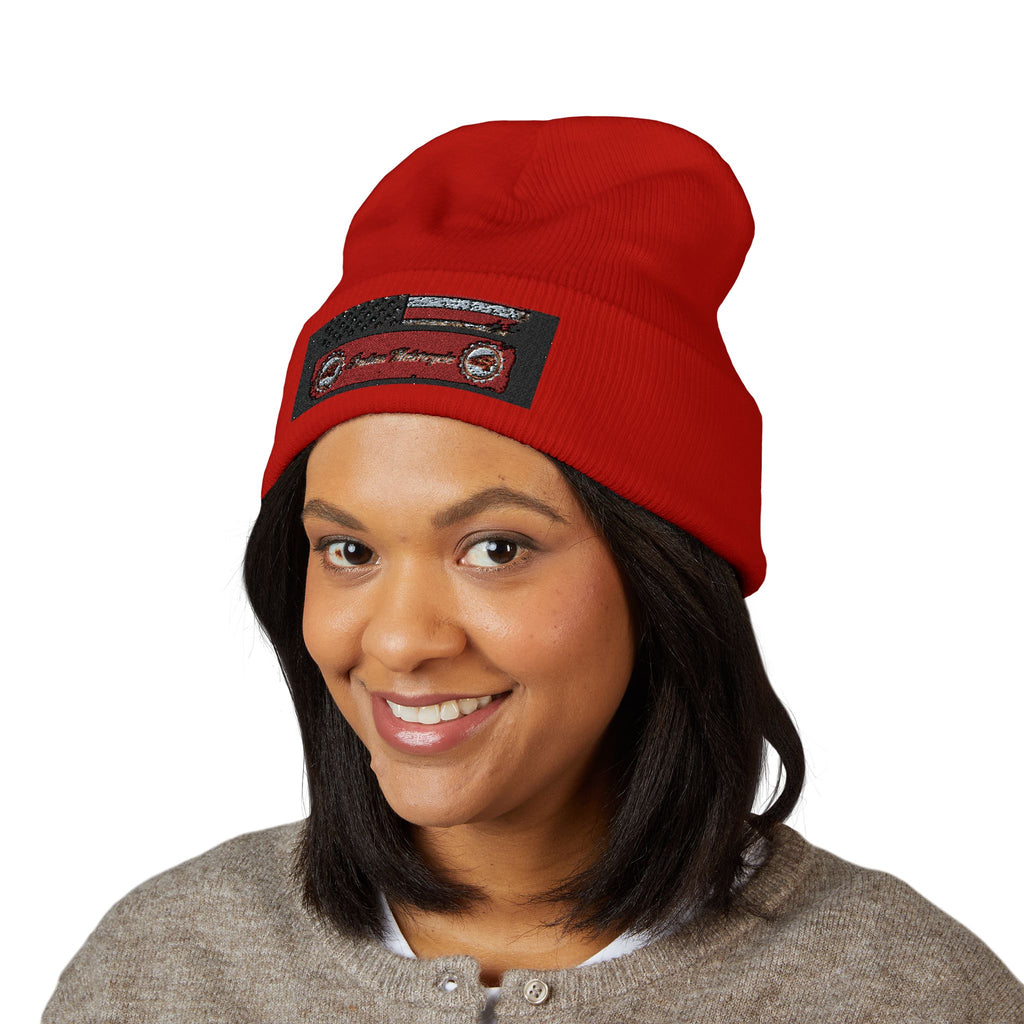 Retro Cassette Embroidered Beanie — Vintage Music Knit Hat