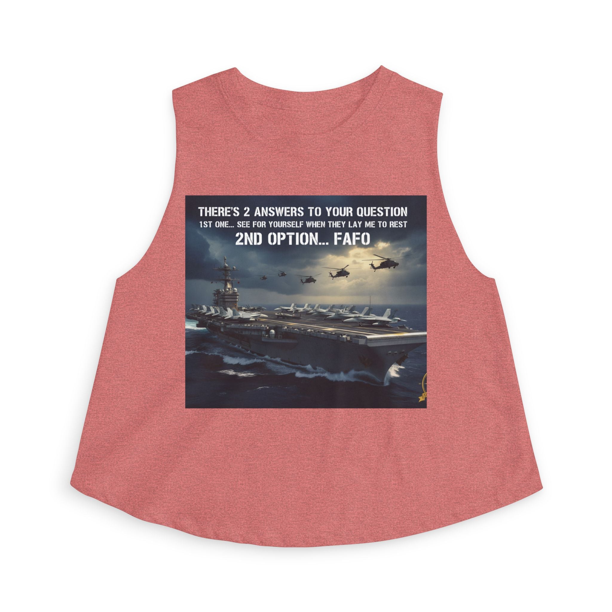 Women’s Crop Top – Military Aircraft Carrier Graphic with “2nd Option…F A F O” Text