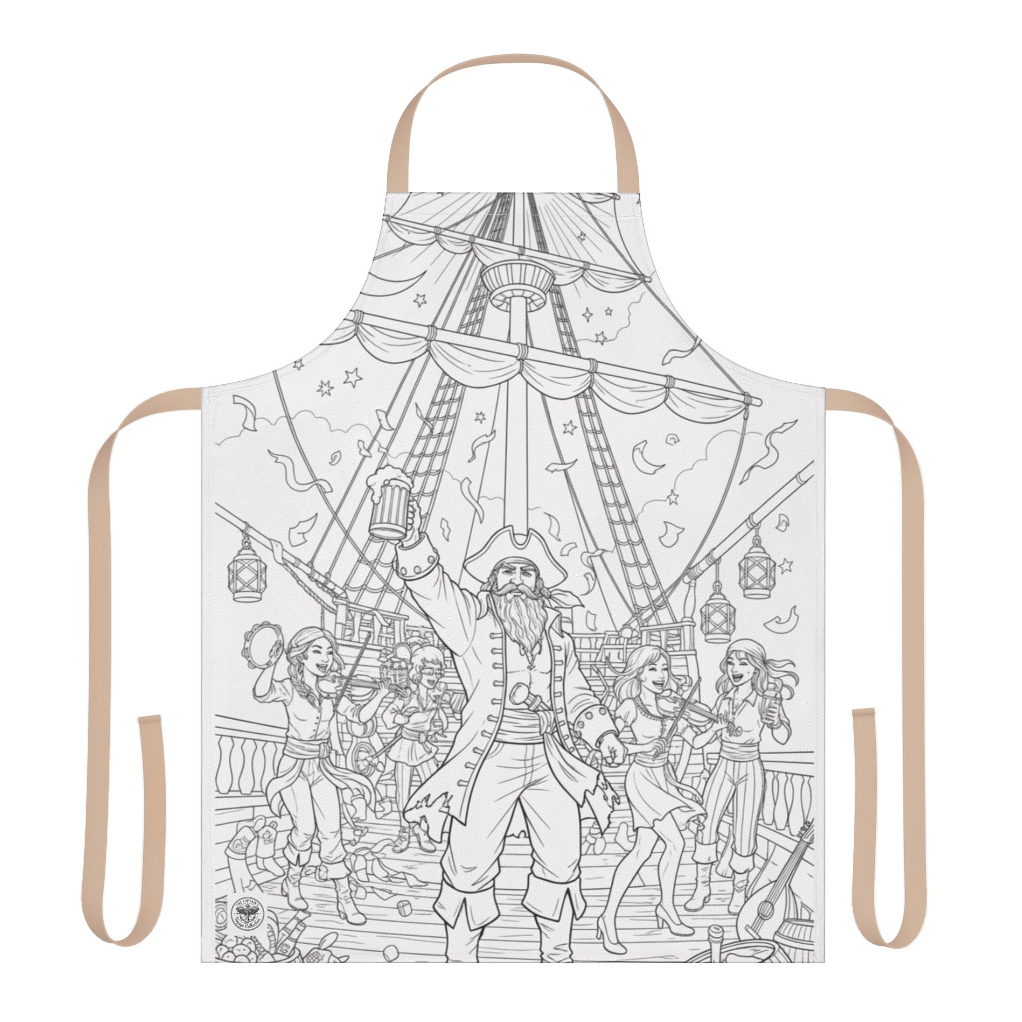 Pirate Party Apron — Illustrated Ship Deck Design for Cooking & BBQ