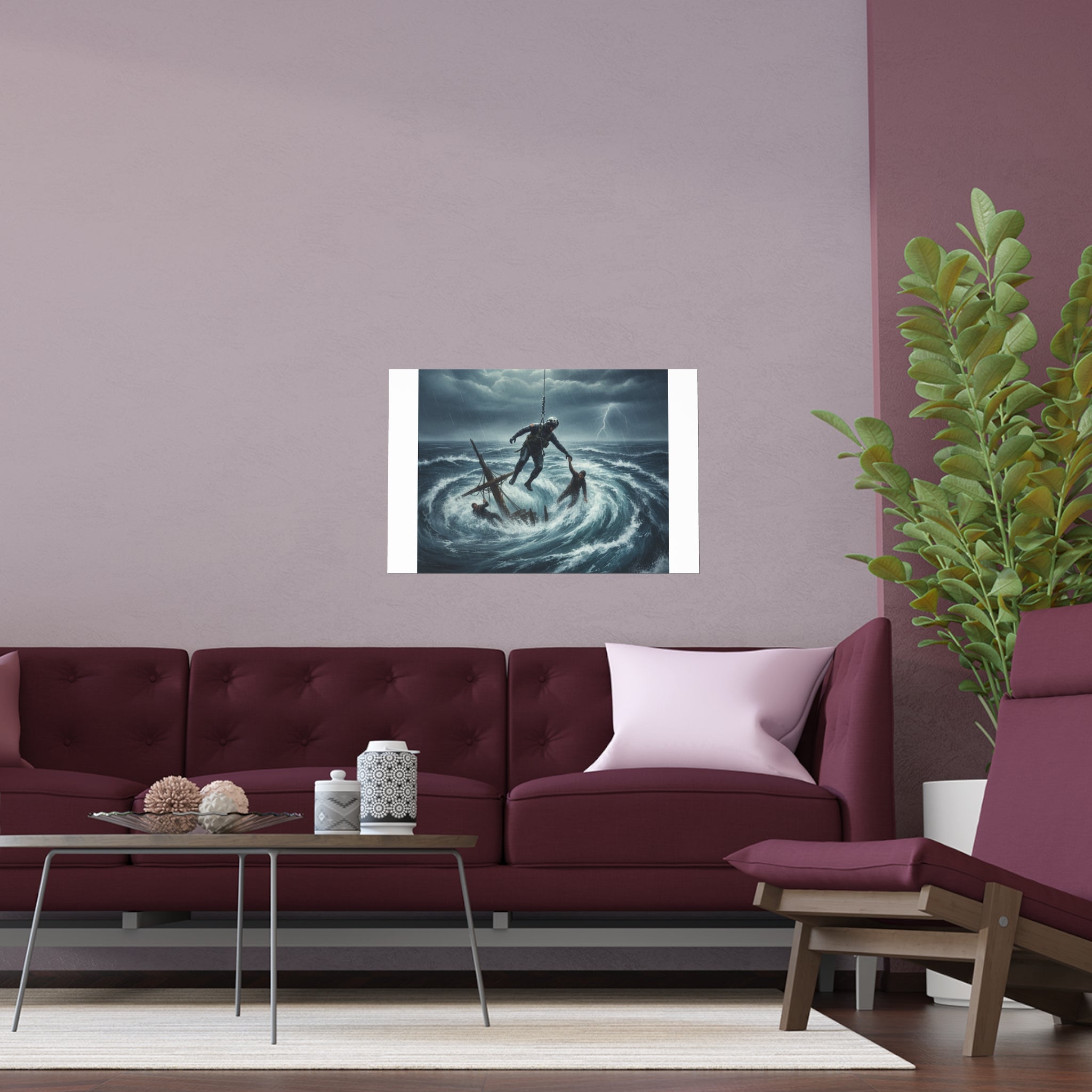 Stormy Sea Silk Poster — Dramatic Sailor Rescue Wall Art (Indoor/Outdoor)