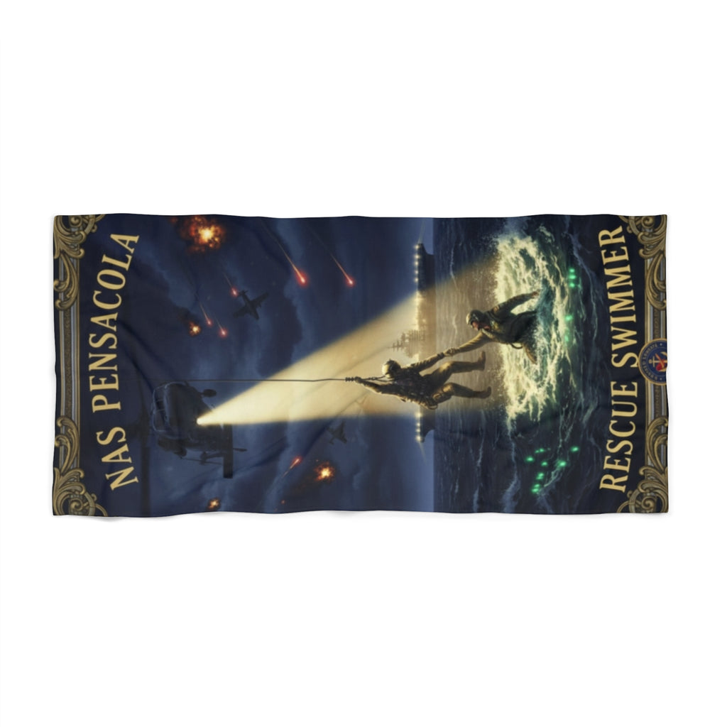 NAS Pensacola Rescue Swimmer Beach Towel — Nautical Military Life-Saver Design