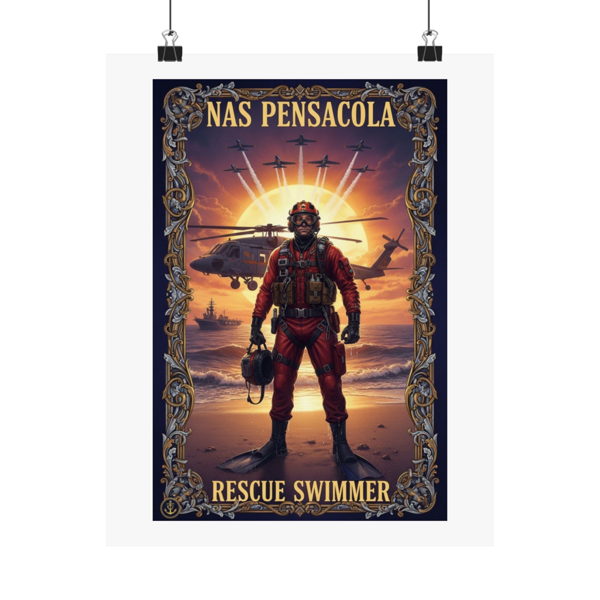 NAS Pensacola Rescue Swimmer Matte Poster — Military Search & Rescue Wall Art