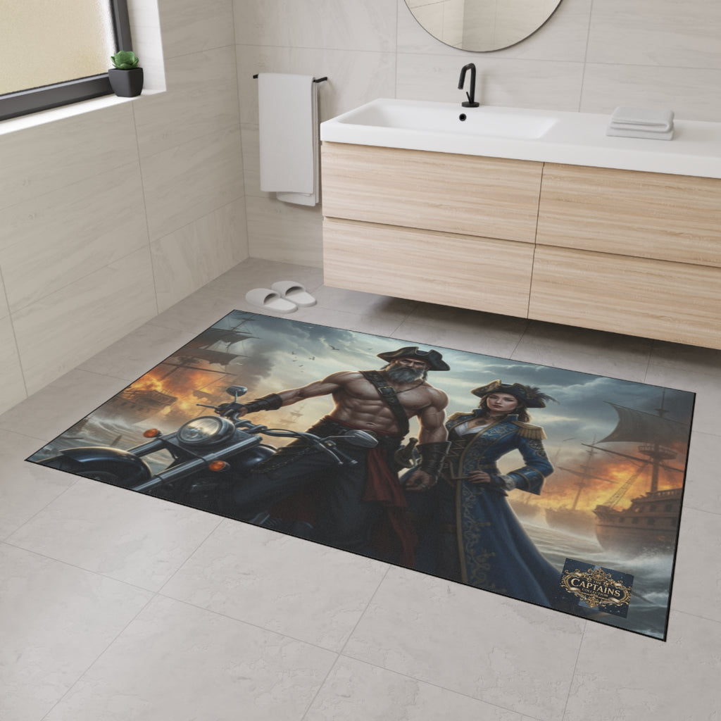 Pirate Captain & Corsair Heavy-Duty Floor Mat — Nautical Motorcycle Art Rug