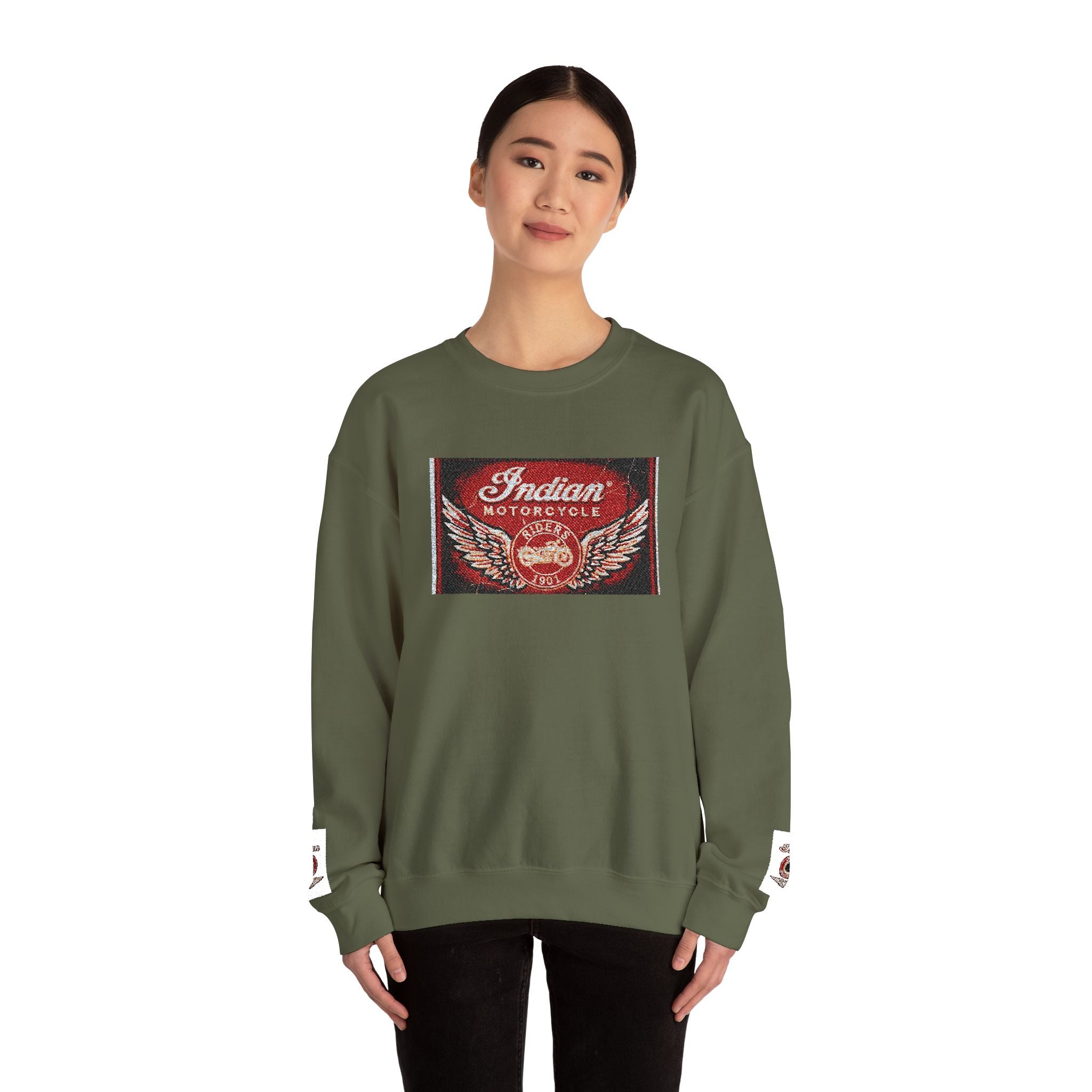 Vintage Motorcycle Crewneck Sweatshirt — 'Indian Motorcycles' Winged Logo
