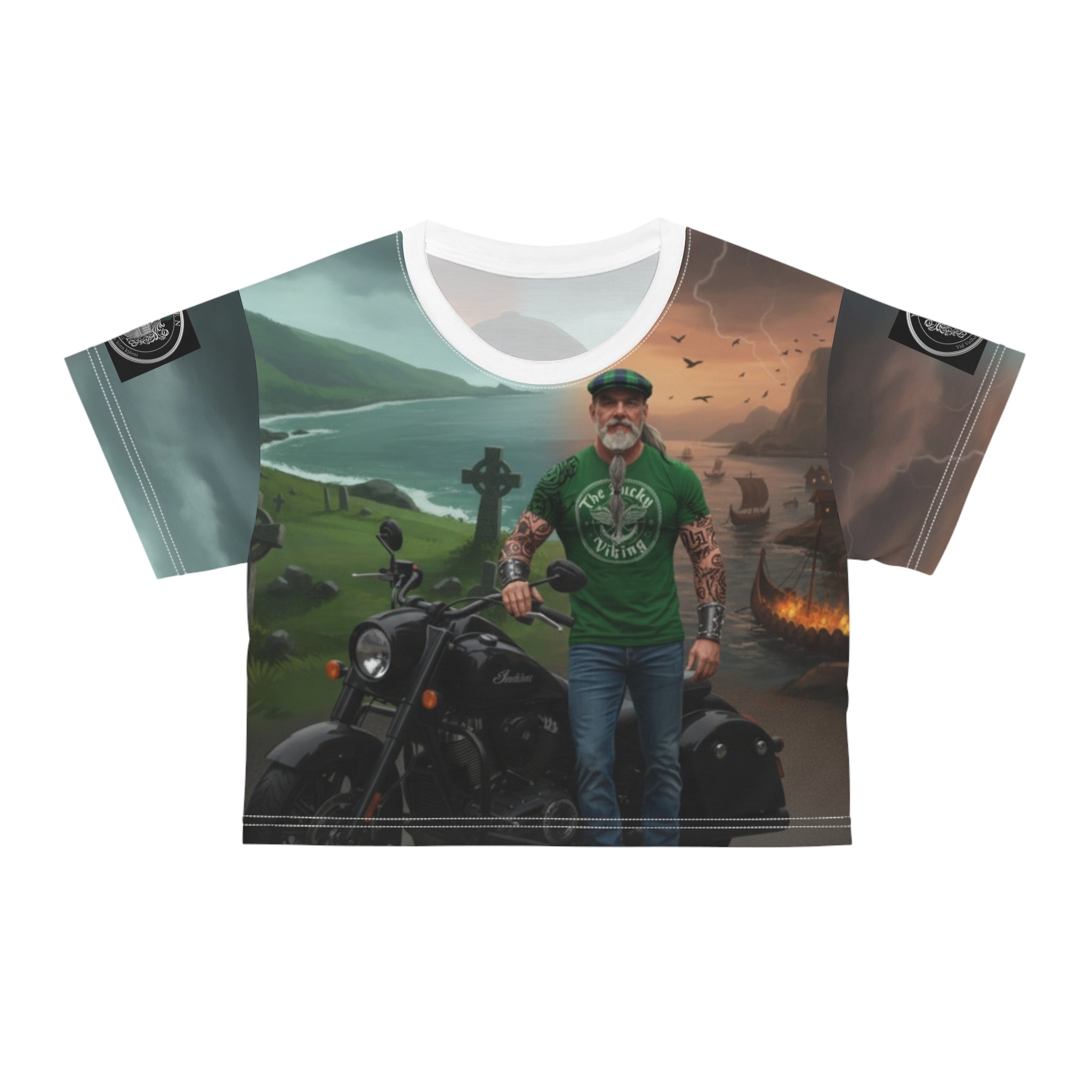 Lucky Viking Crop Tee — Irish Celtic Motorcycle St. Patrick's Day Top