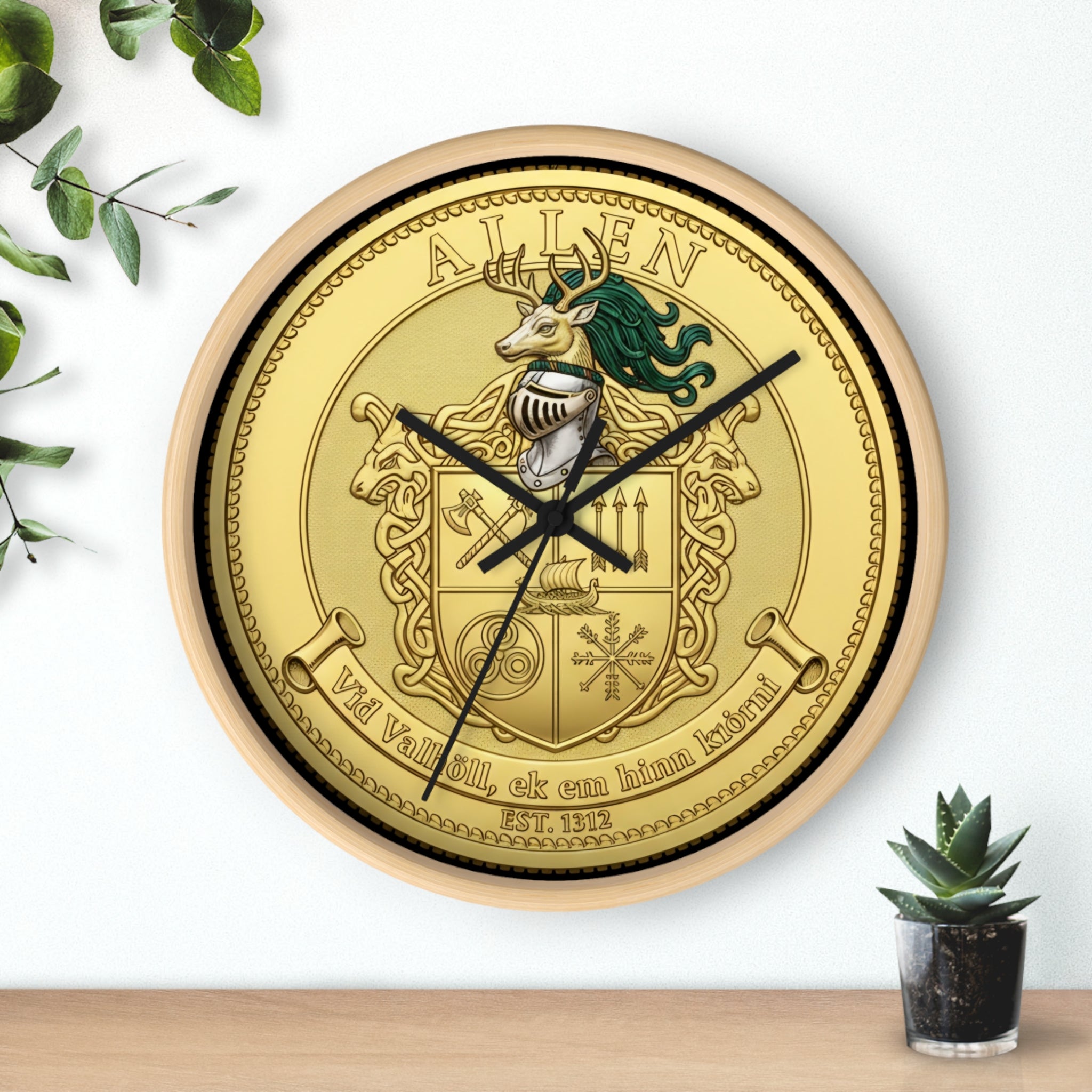 Wall Clock — Aitken Family Crest Gold Coat of Arms Clock