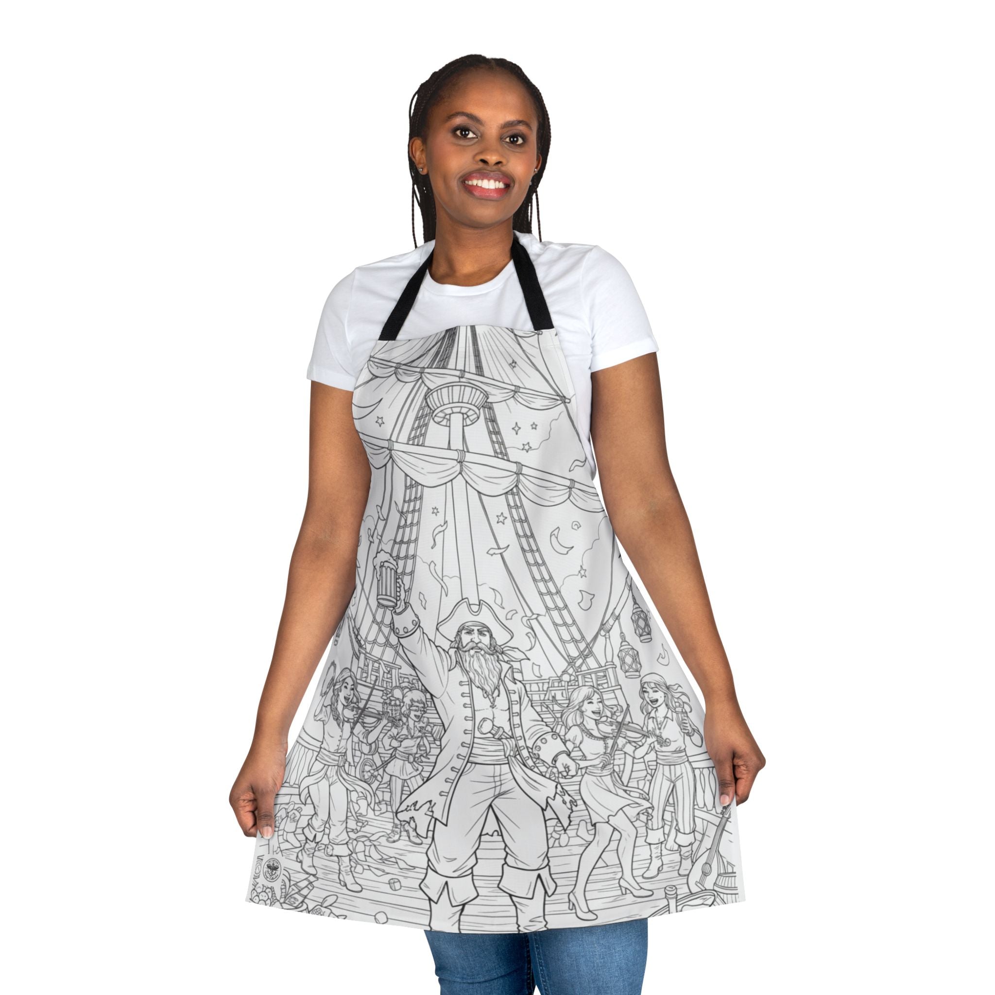 Pirate Party Apron — Illustrated Ship Deck Design for Cooking & BBQ