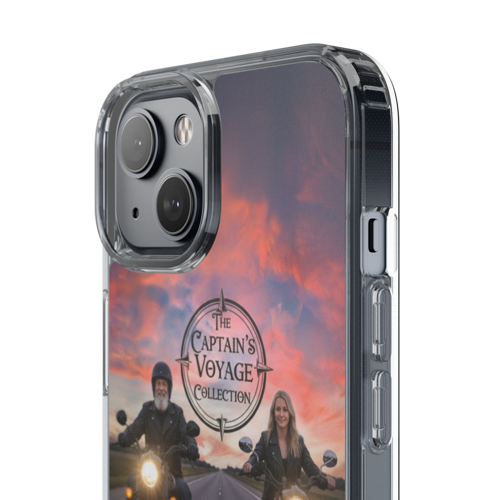 Clear Phone Case — 'The Captain's Voyage Collection' Motorcycle Sunset Design