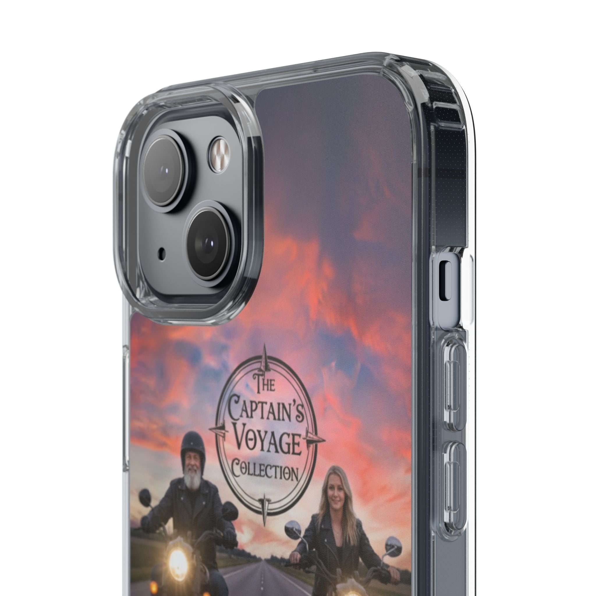 Clear Phone Case — 'The Captain's Voyage Collection' Motorcycle Sunset Design