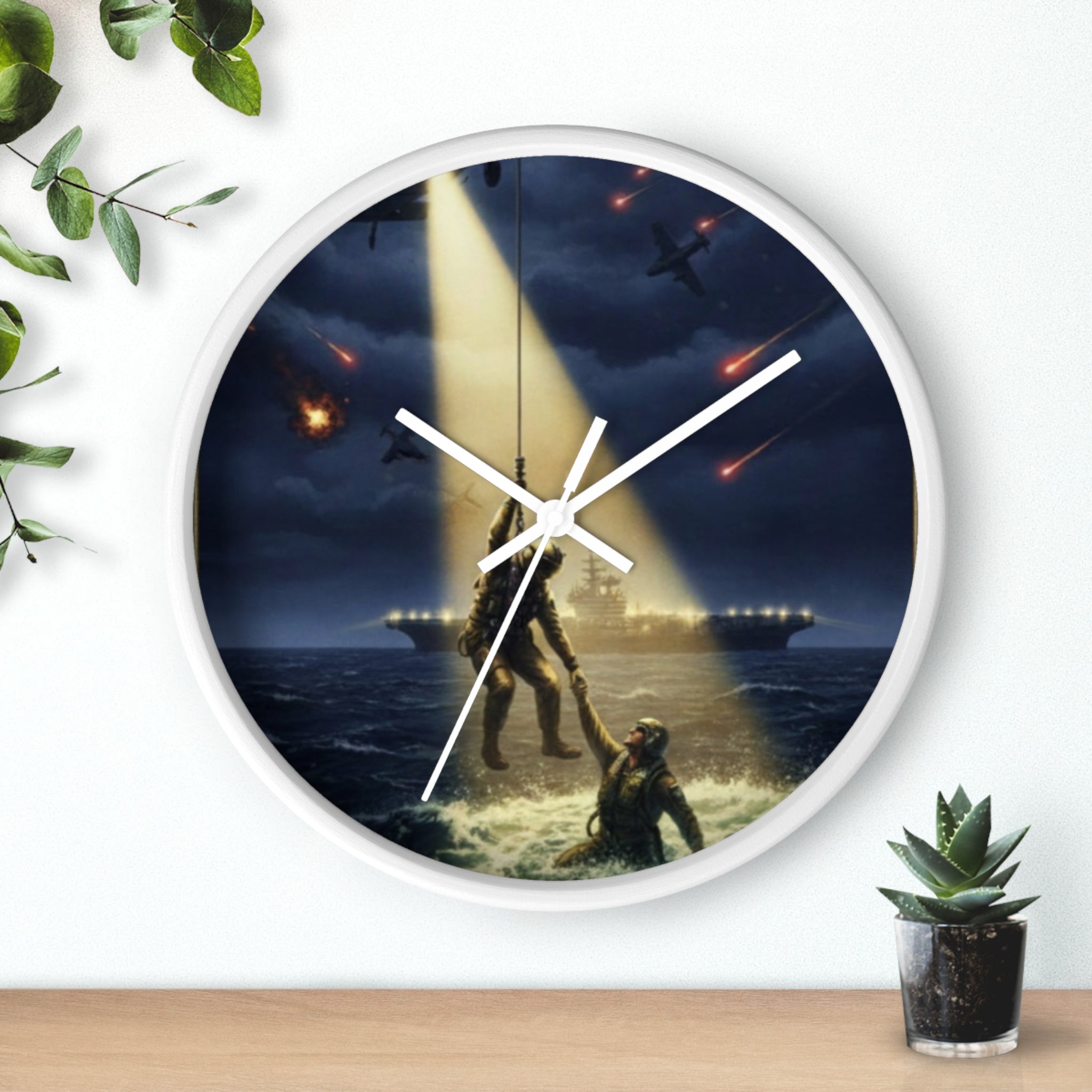 Rescue at Dawn Wall Clock — Military Helicopter Sea Rescue Scene
