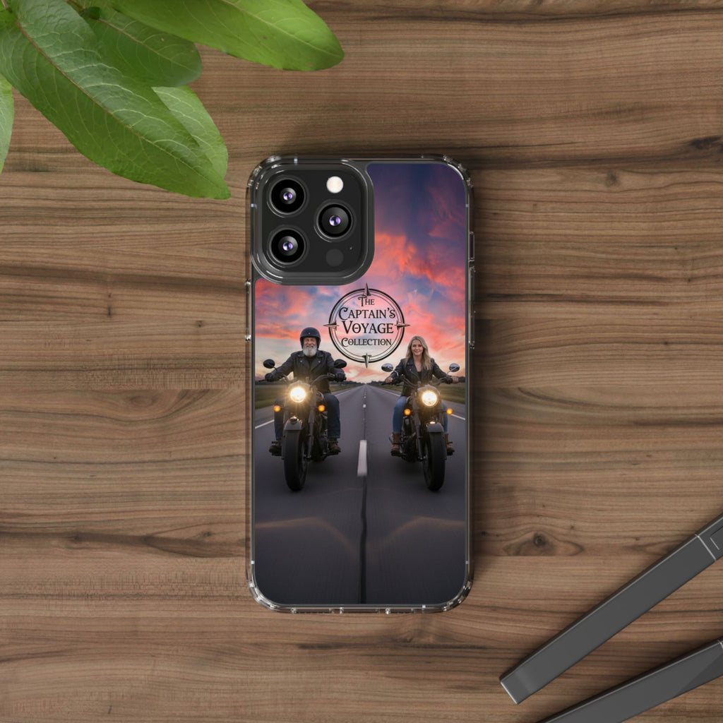 Clear Phone Case — 'The Captain's Voyage Collection' Motorcycle Sunset Design