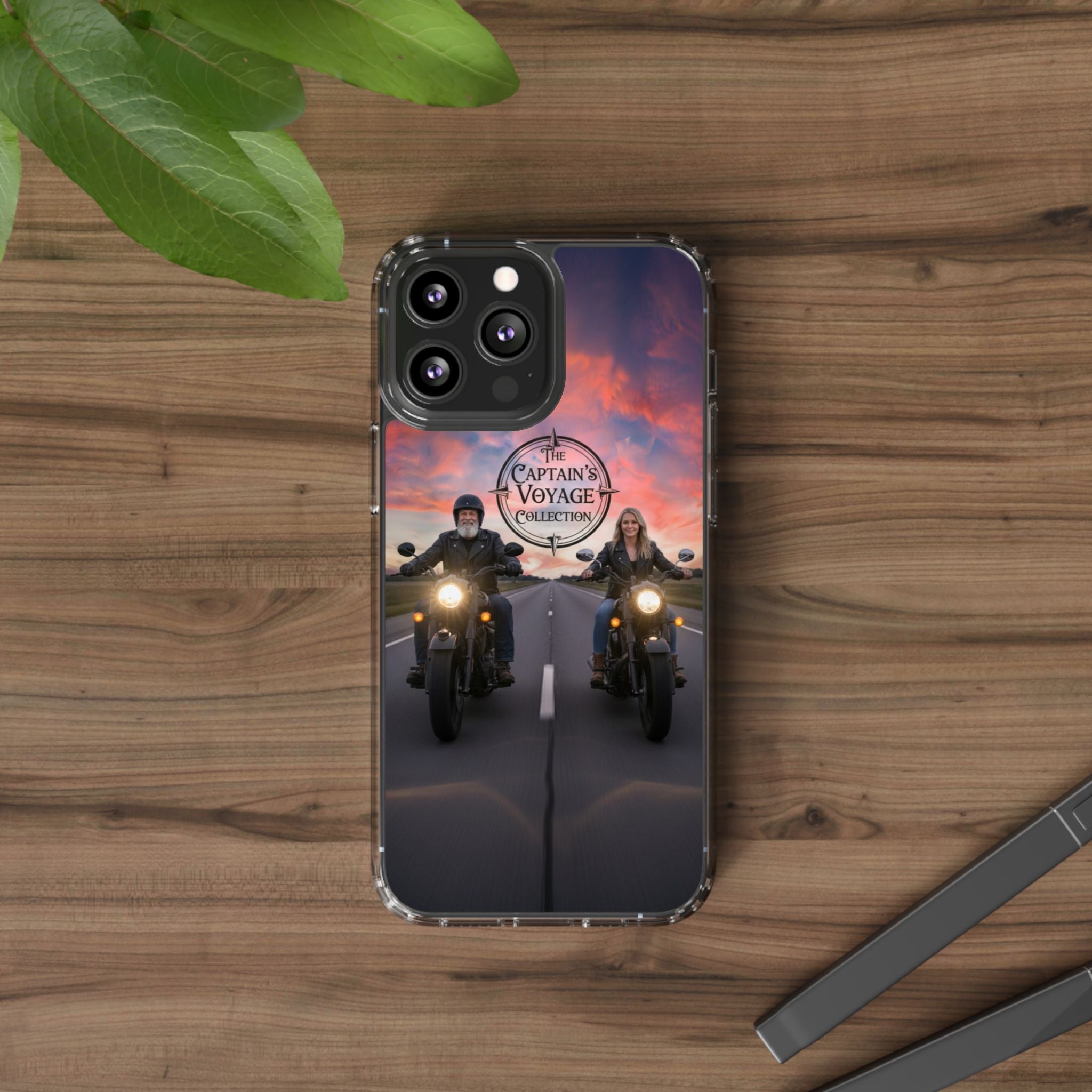 Clear Phone Case — 'The Captain's Voyage Collection' Motorcycle Sunset Design