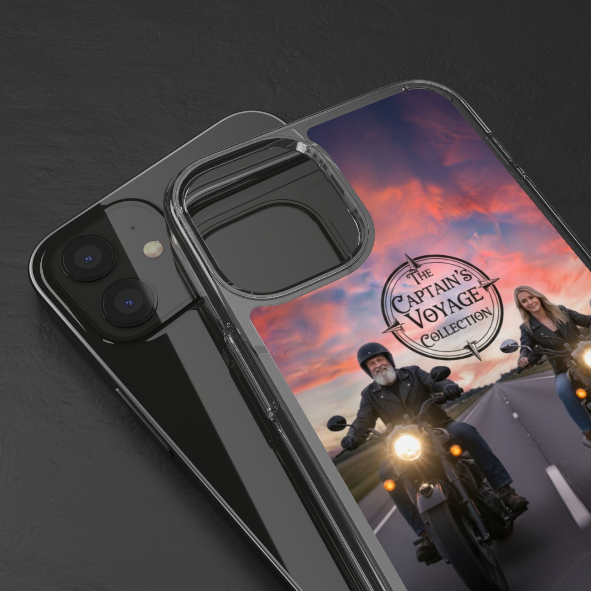 Clear Phone Case — 'The Captain's Voyage Collection' Motorcycle Sunset Design