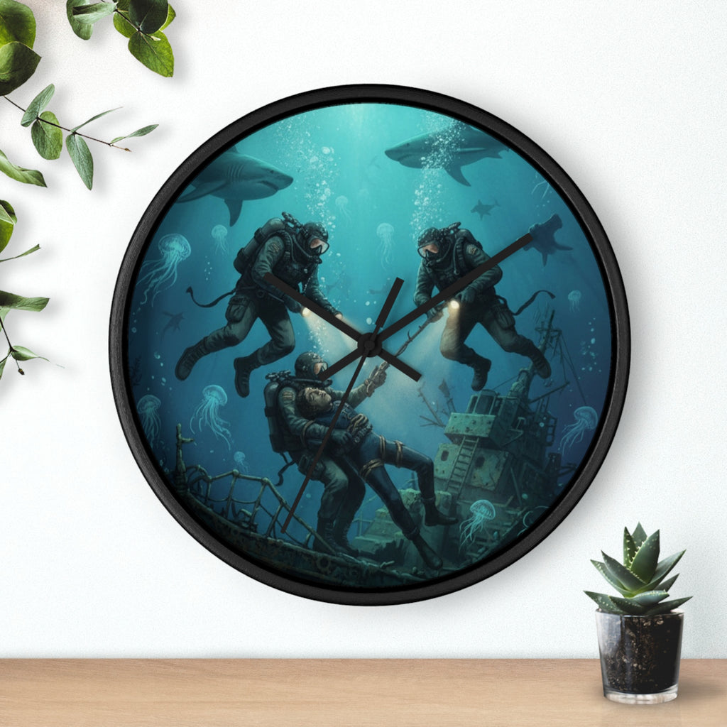 Diver Expedition Wall Clock — Vintage Deep Sea Salvage Diver Art