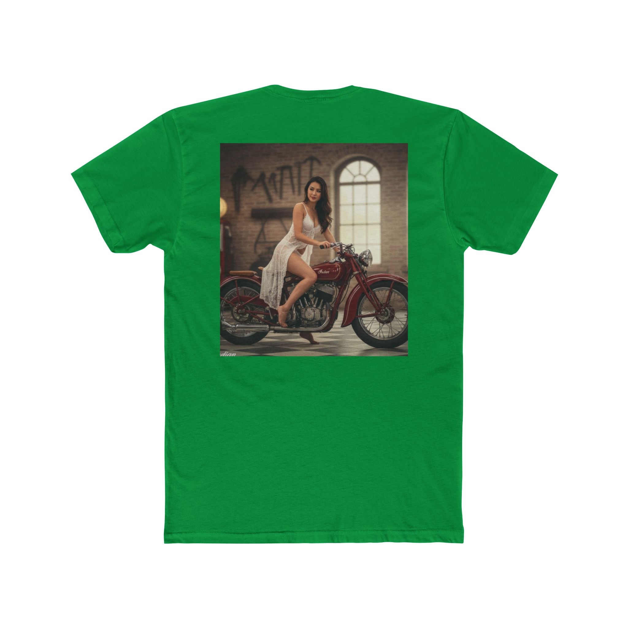 Vintage Motorcycle Pinup Tee — Retro Biker Photo Crewneck
