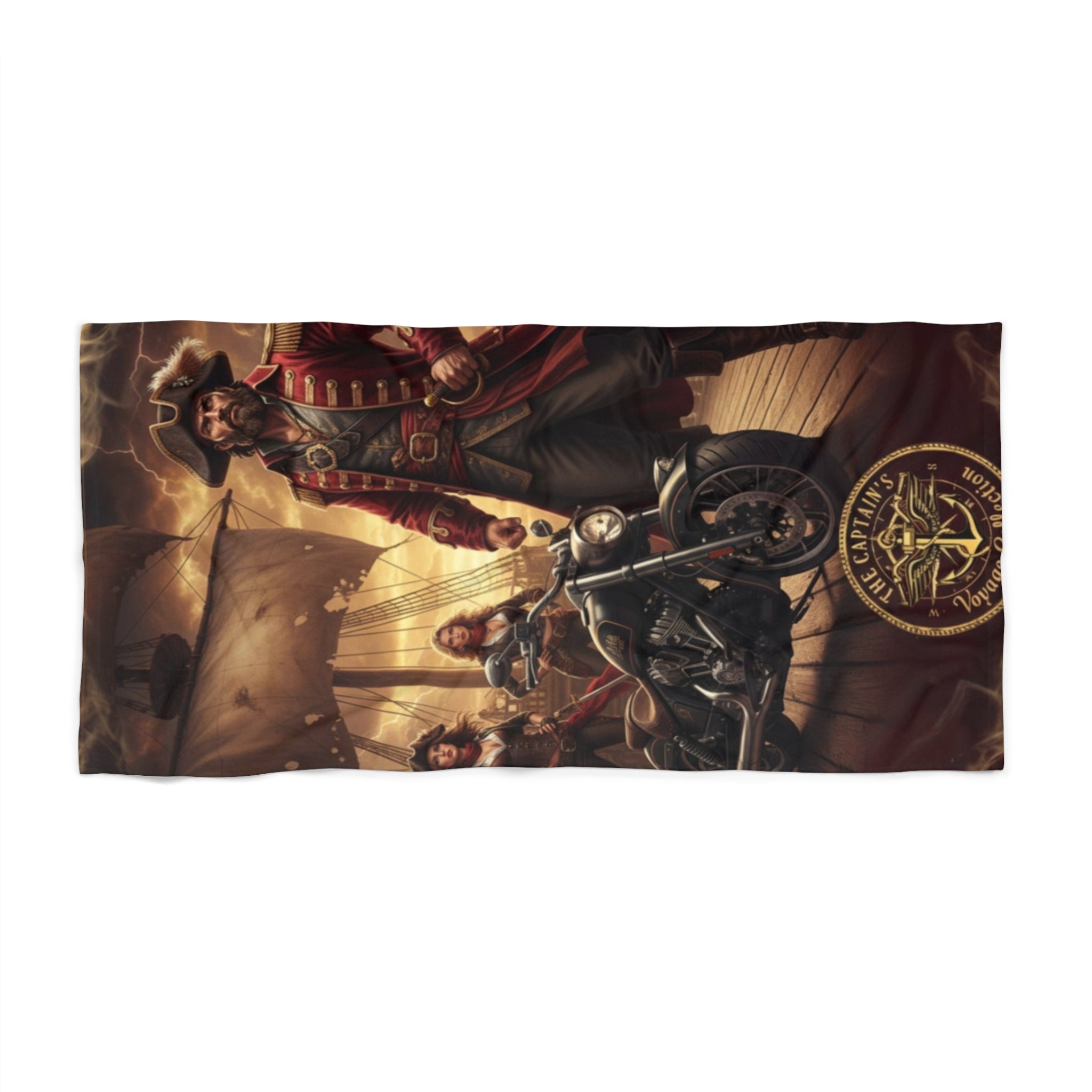 Pirate Crew Motorcycle Beach Towel – Vintage Nautical Adventure Design
