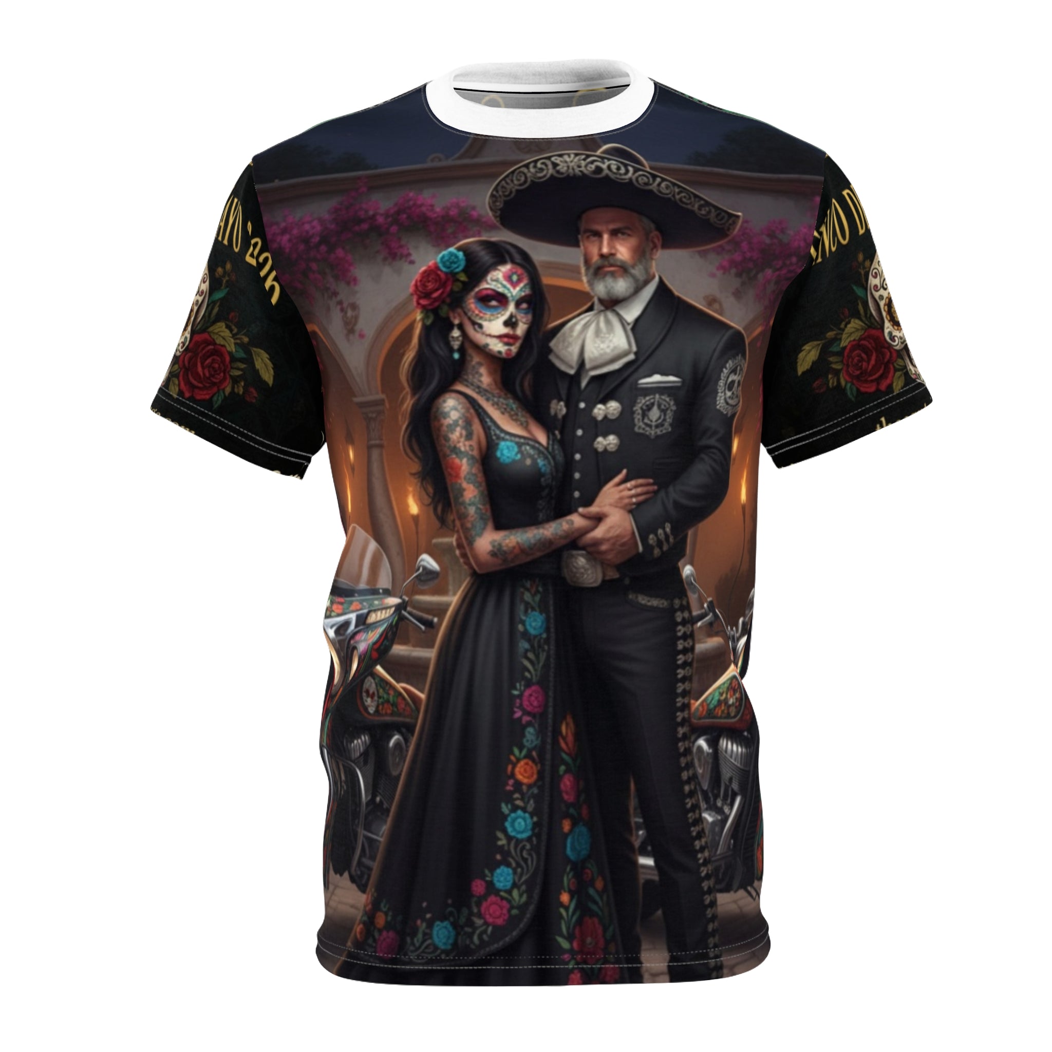 Day of the Dead Couple Graphic Tee — Dia de los Muertos Sugar Skull Shirt