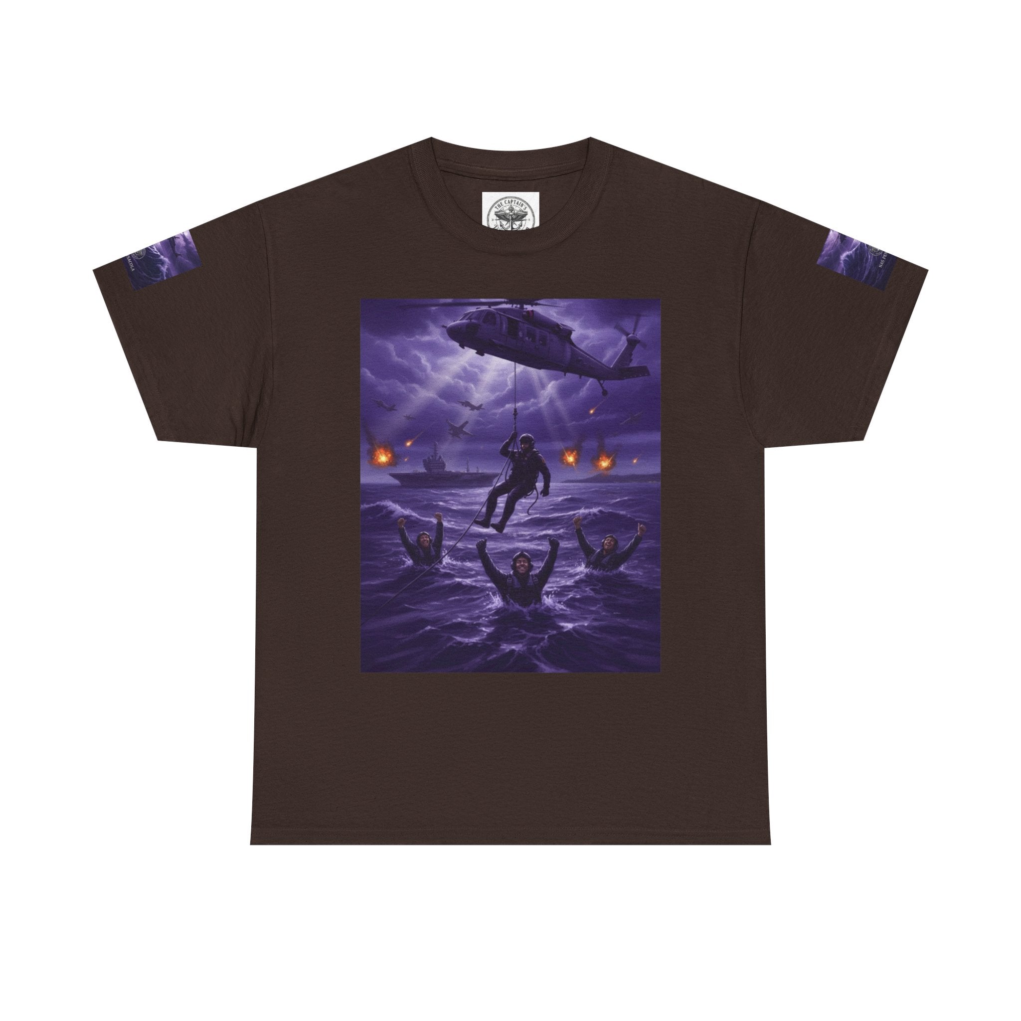 Rescue Night Tee — Purple Helicopter Sea Rescue Graphic T-Shirt