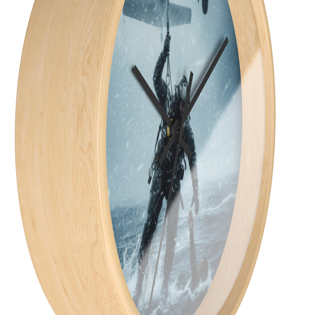 Rescue at Sea Wall Clock — Military Helicopter Lifesaver Marine Rescue Clock