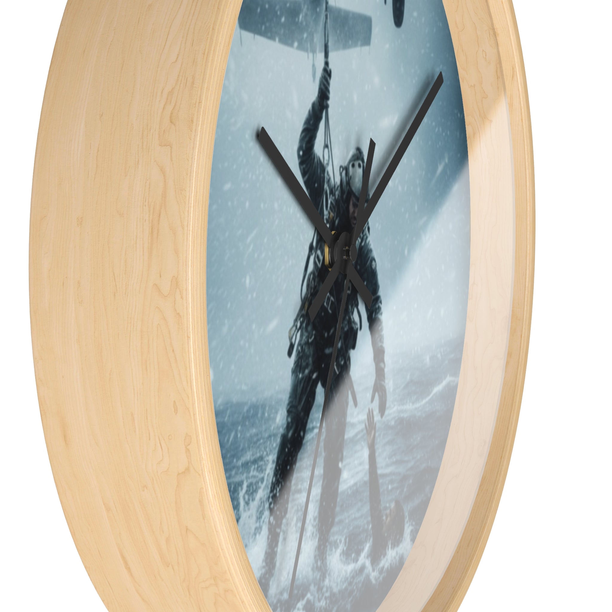 Rescue at Sea Wall Clock — Military Helicopter Lifesaver Marine Rescue Clock