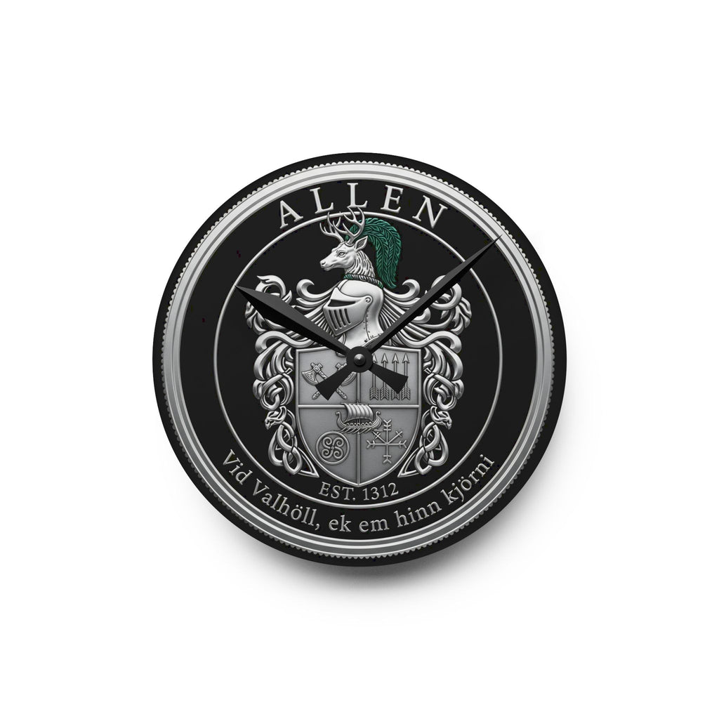 Allen Family Crest Acrylic Wall Clock — Personalized Celtic Coat of Arms Decor