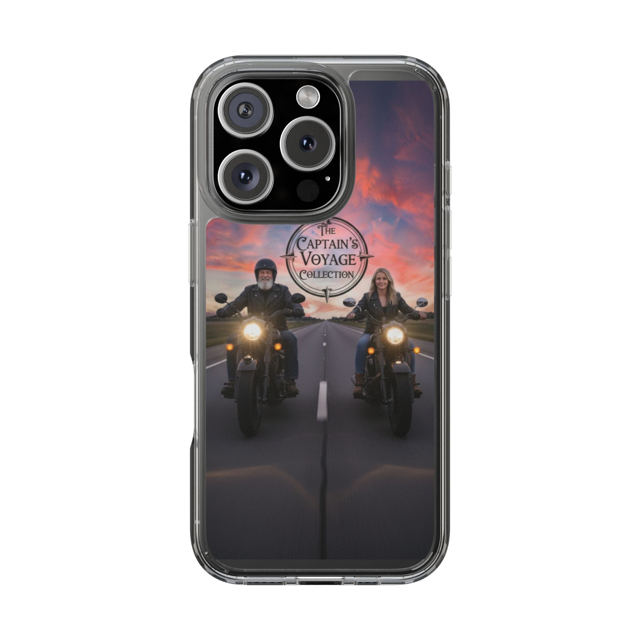 Clear Phone Case — 'The Captain's Voyage Collection' Motorcycle Sunset Design