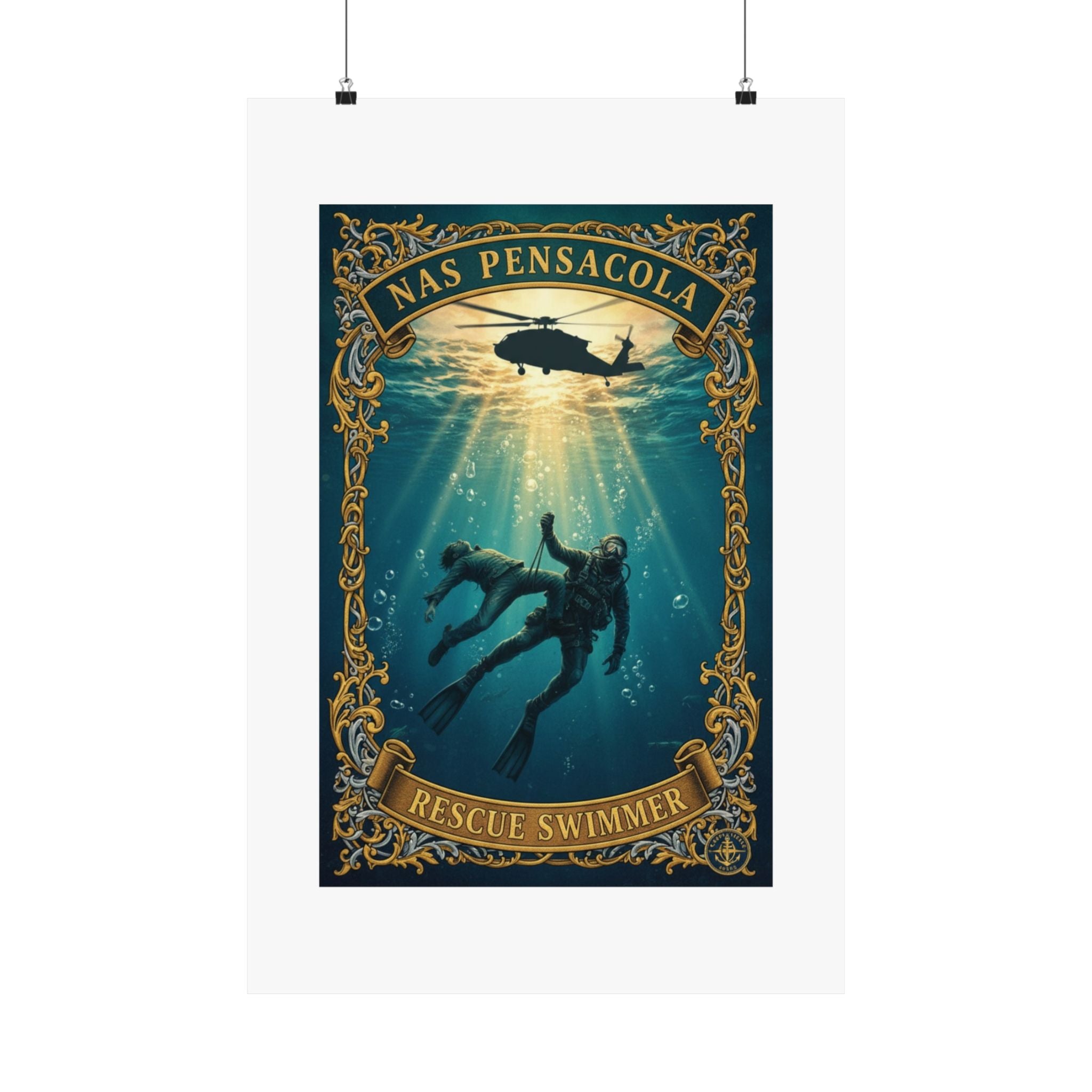 NAS Pensacola Rescue Swimmer Matte Vertical Poster — Military Diver Wall Art