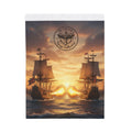 Nautical Battleship Velveteen Plush Blanket – Vintage Pirate Ship Sunset Throw