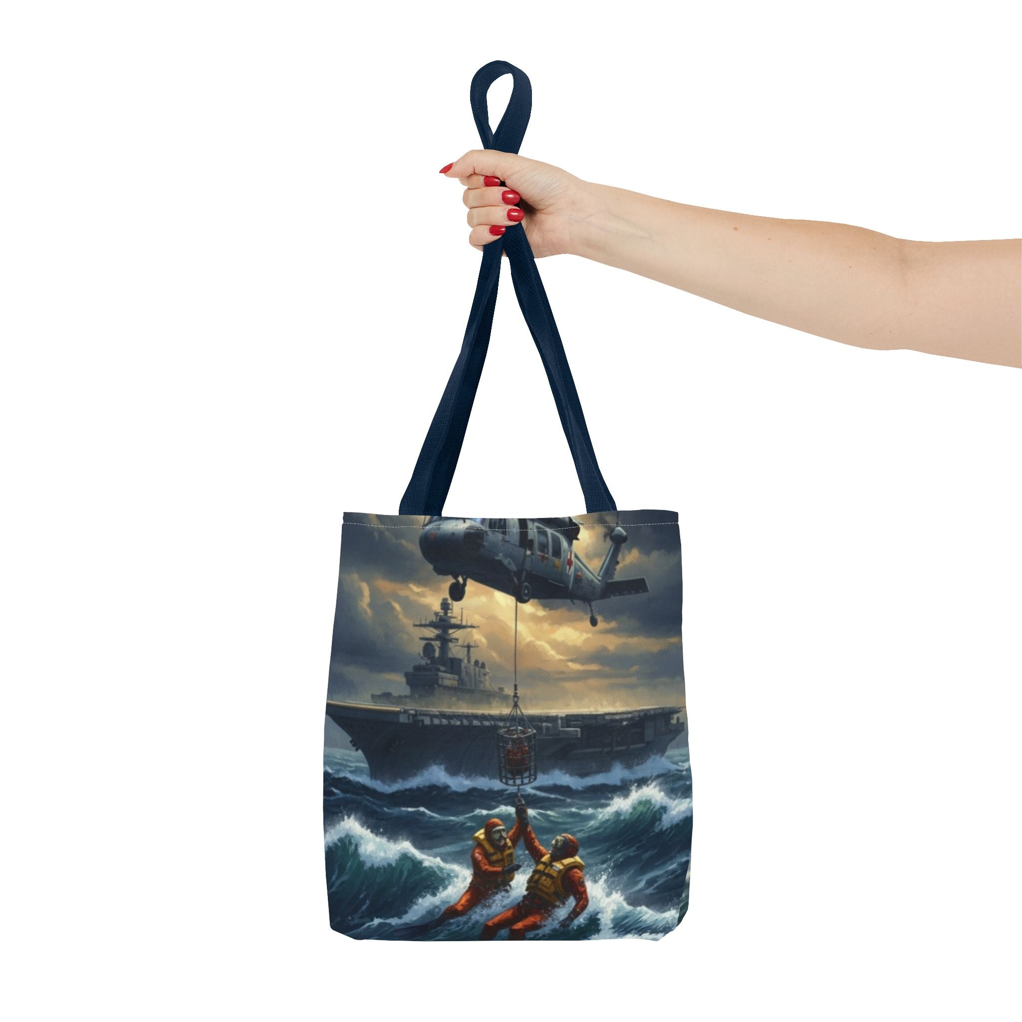 Rescue Squadron Tote Bag – Military Helicopter & Ship Search and Rescue Artwork