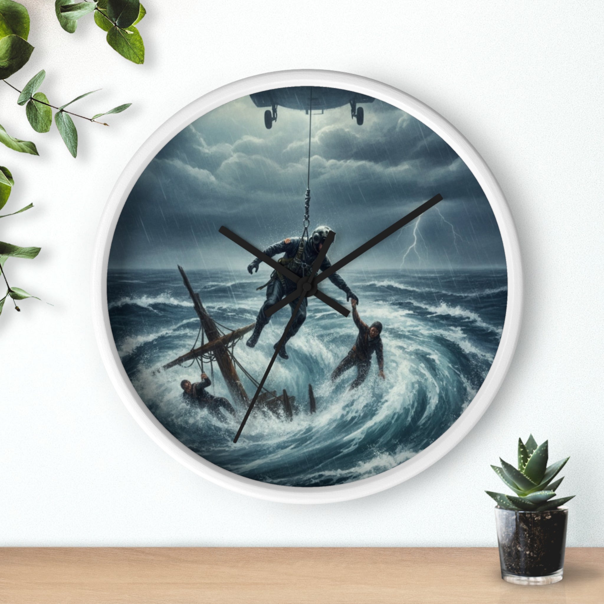 Wall Clock - Dramatic Rescue at Sea Nautical Storm Art Clock