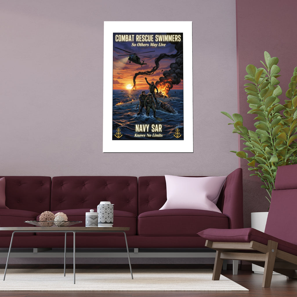 Navy SAR Combat Rescue Swimmers Silk Poster — Indoor/Outdoor Military Wall Art