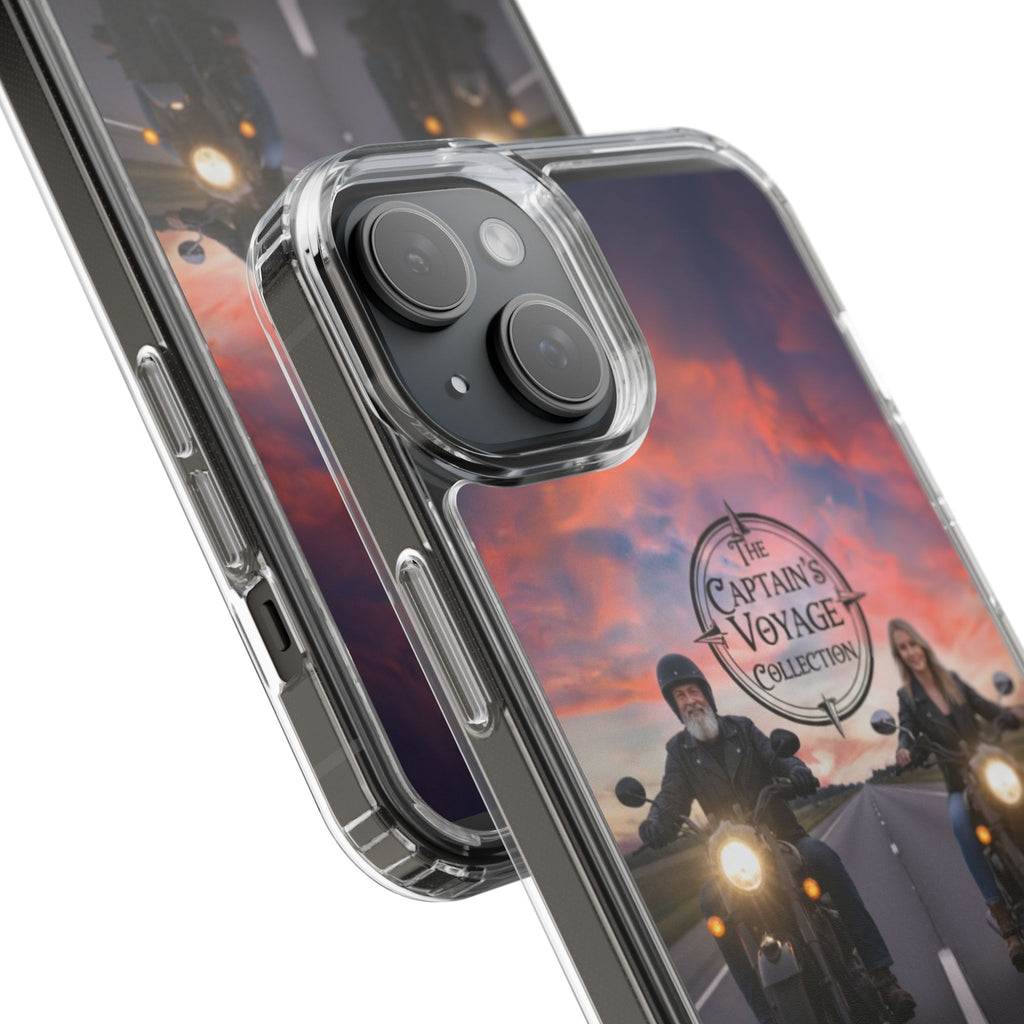 Clear Phone Case — 'The Captain's Voyage Collection' Motorcycle Sunset Design