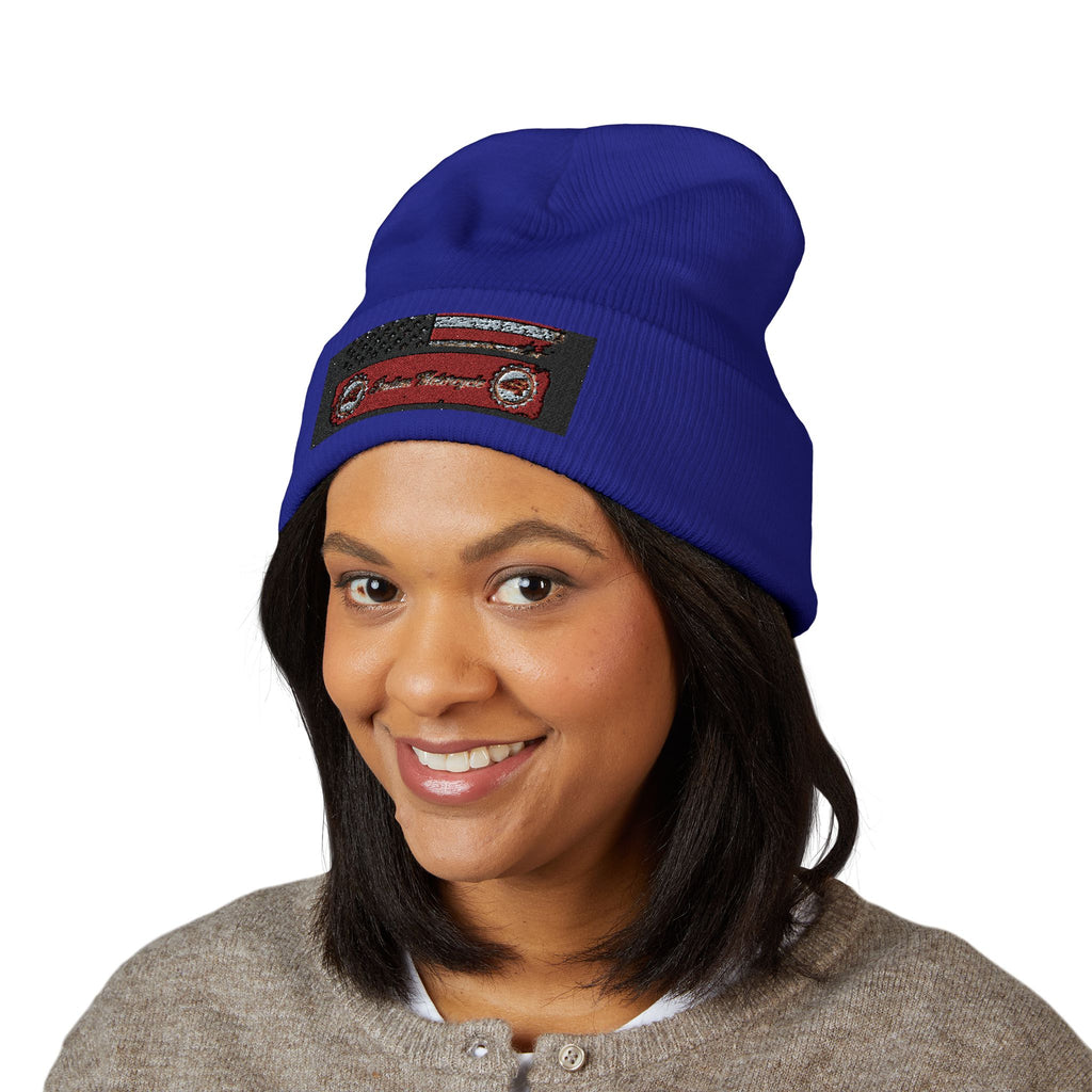 Retro Cassette Embroidered Beanie — Vintage Music Knit Hat