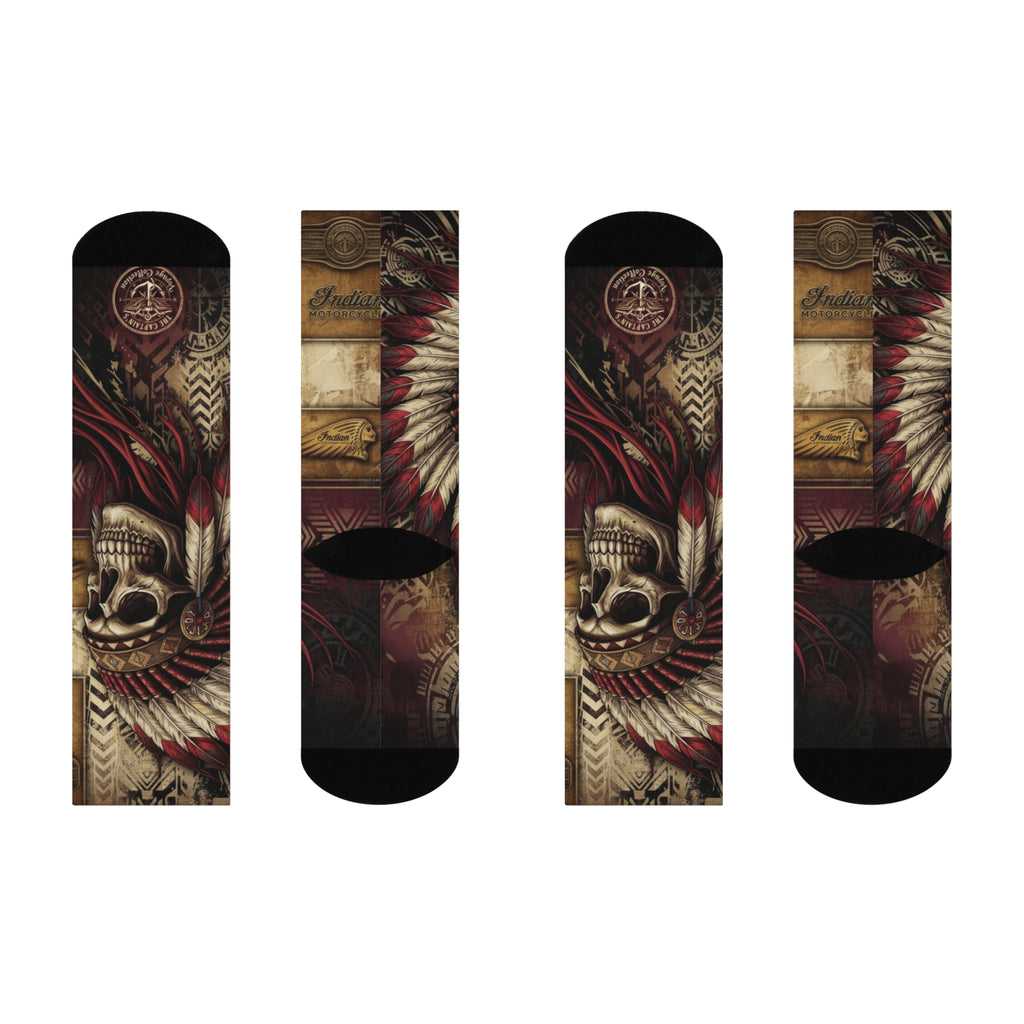 Skull Chief Crew Socks — Vintage Native Headdress Cushion Crew