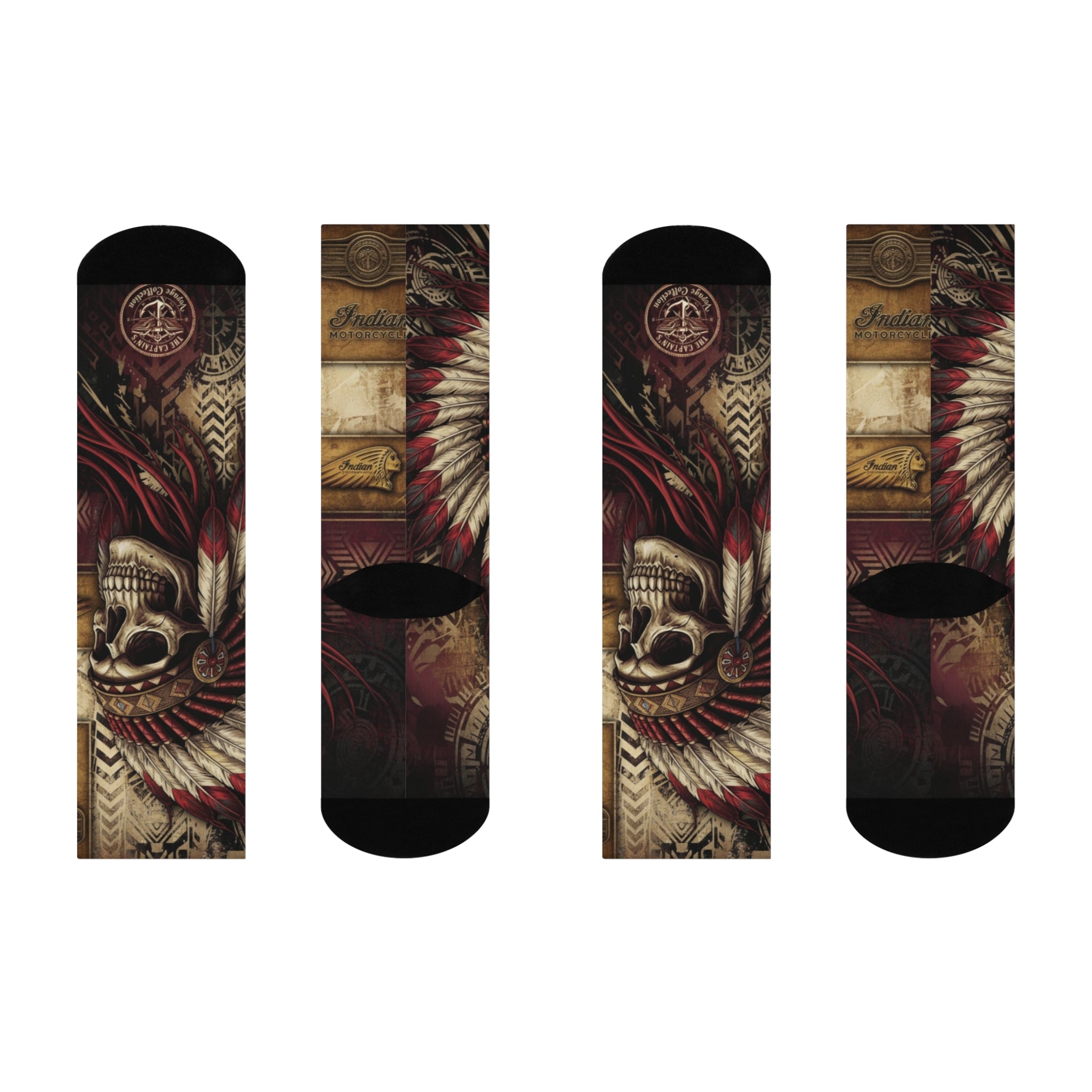 Skull Chief Crew Socks — Vintage Native Headdress Cushion Crew