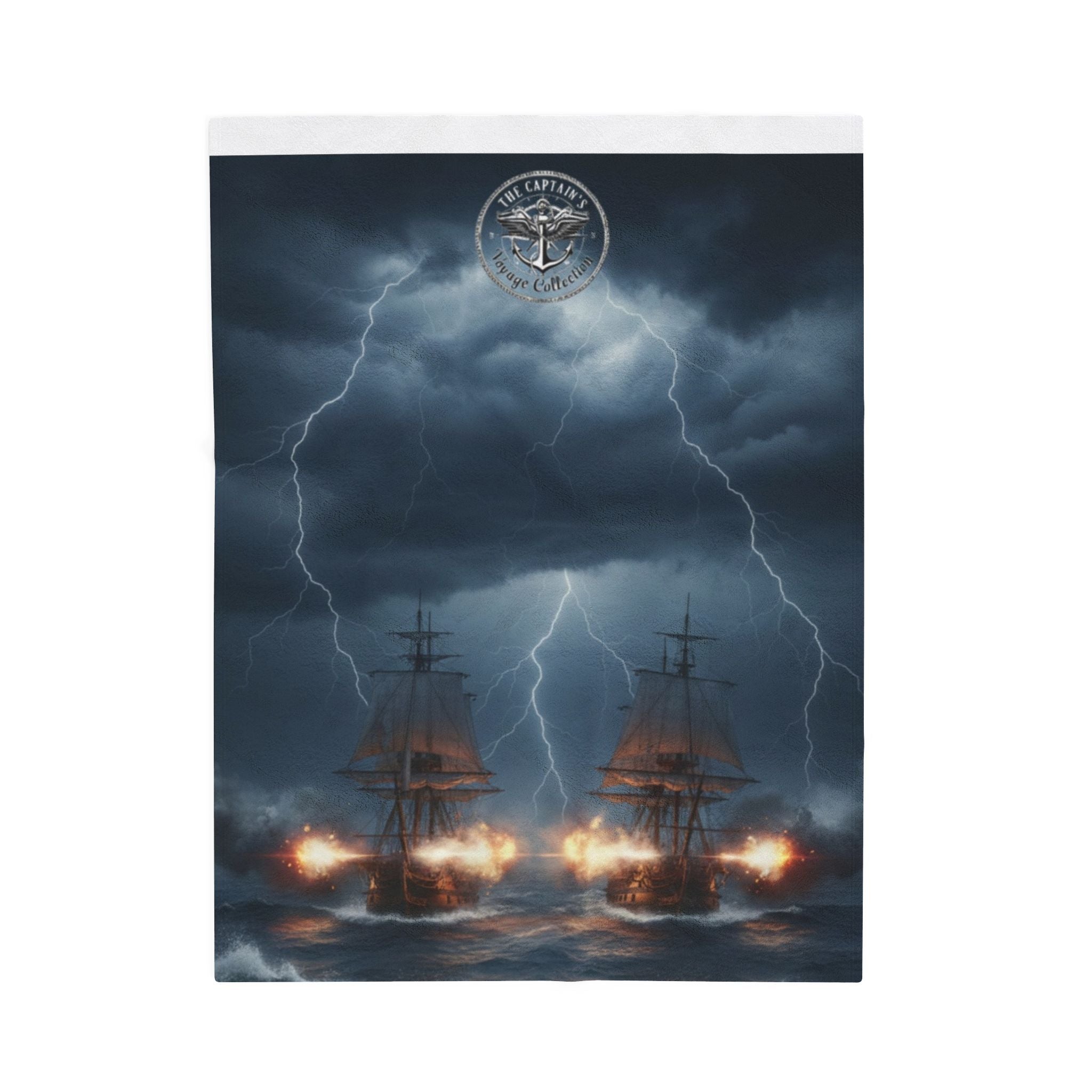 Naval Battle Velveteen Plush Blanket – Stormy Ship Warfare Design