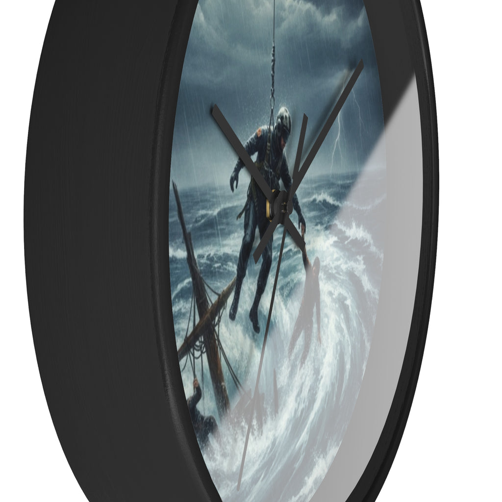 Wall Clock - Dramatic Rescue at Sea Nautical Storm Art Clock