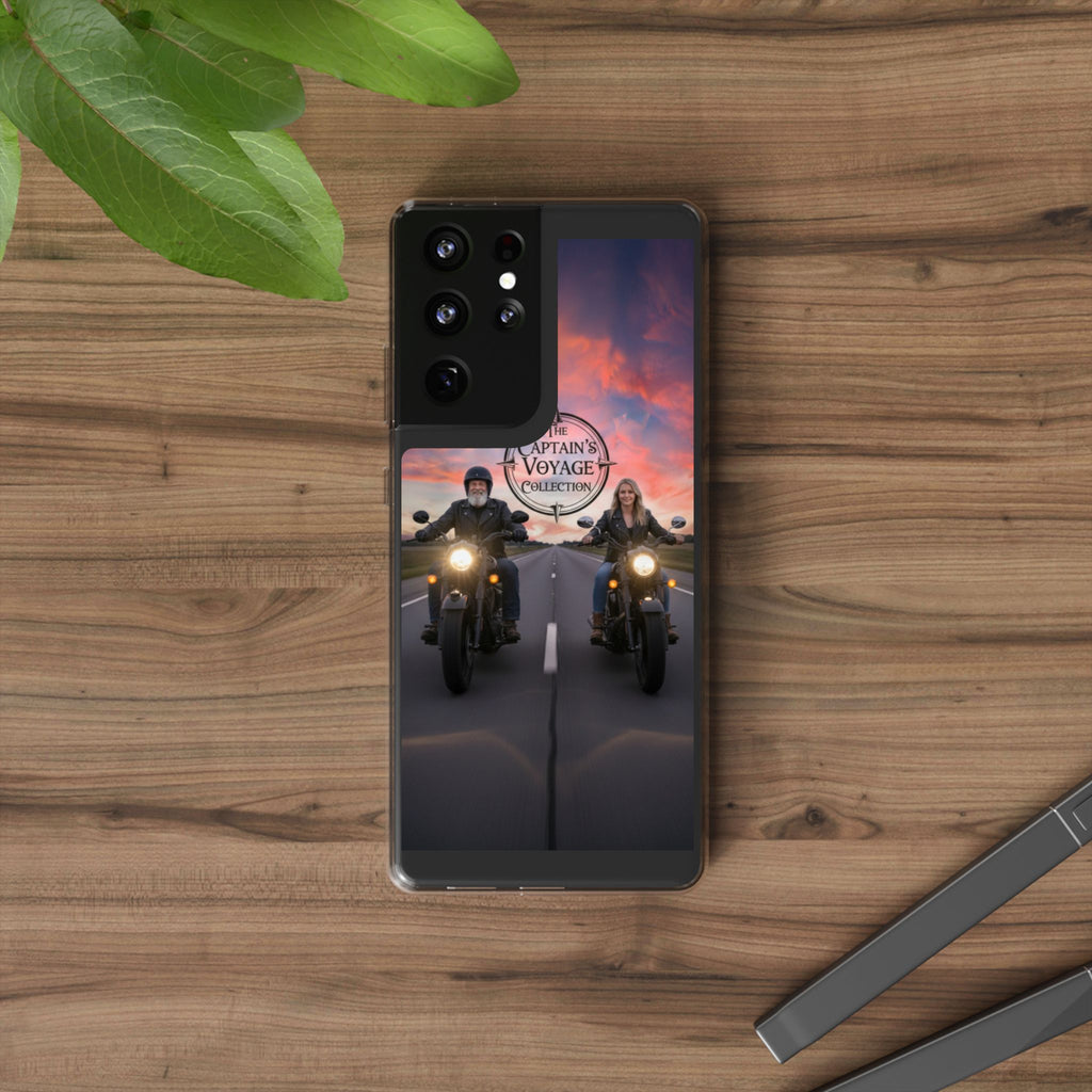 Clear Phone Case — 'The Captain's Voyage Collection' Motorcycle Sunset Design