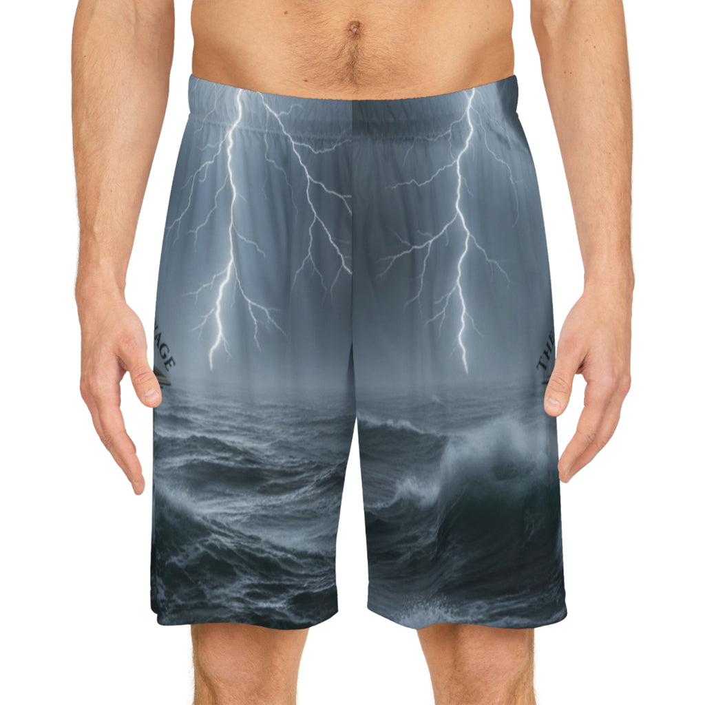 Stormy Ocean Basketball Shorts — 'The Captain's Voyage' Lightning Print