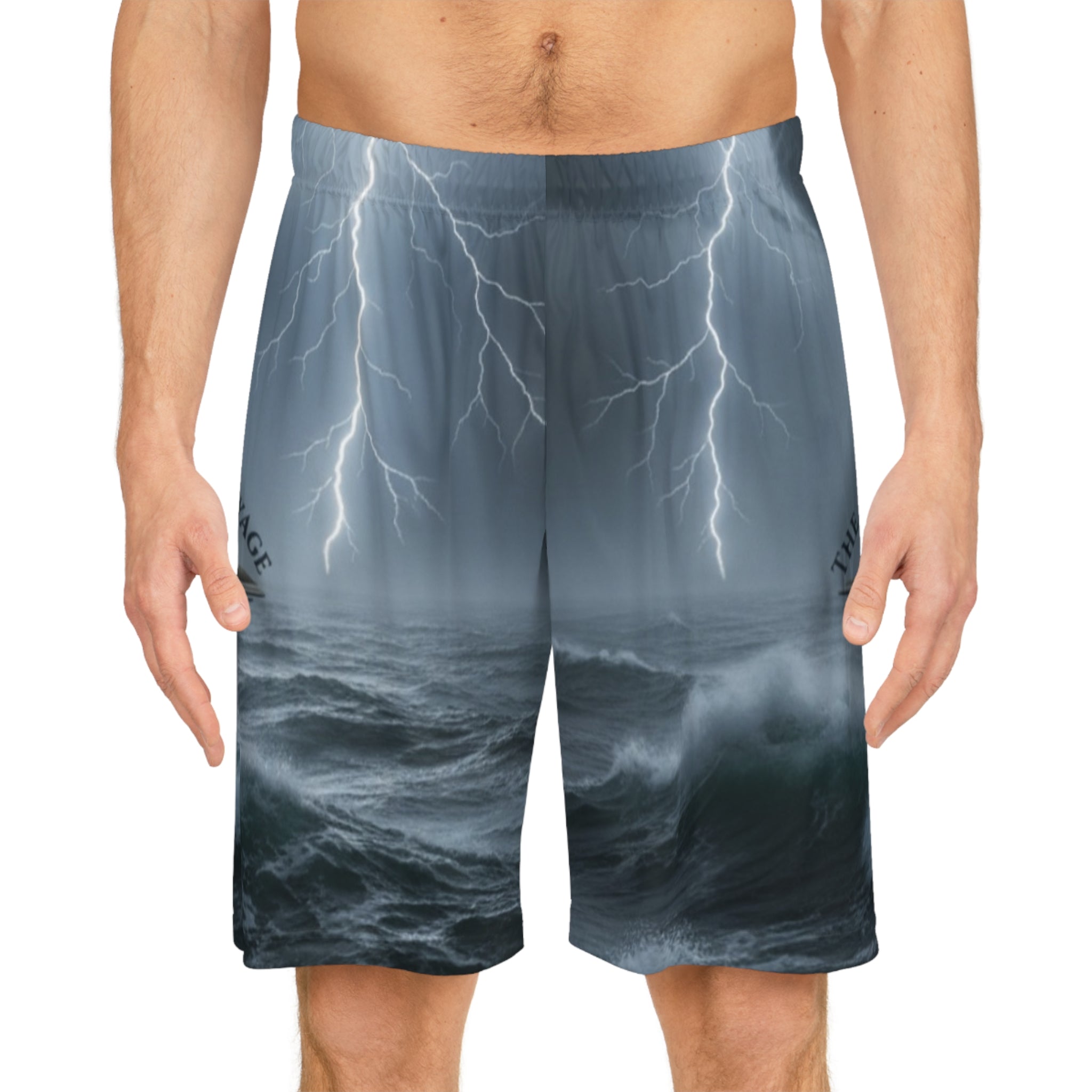 Stormy Ocean Basketball Shorts — 'The Captain's Voyage' Lightning Print
