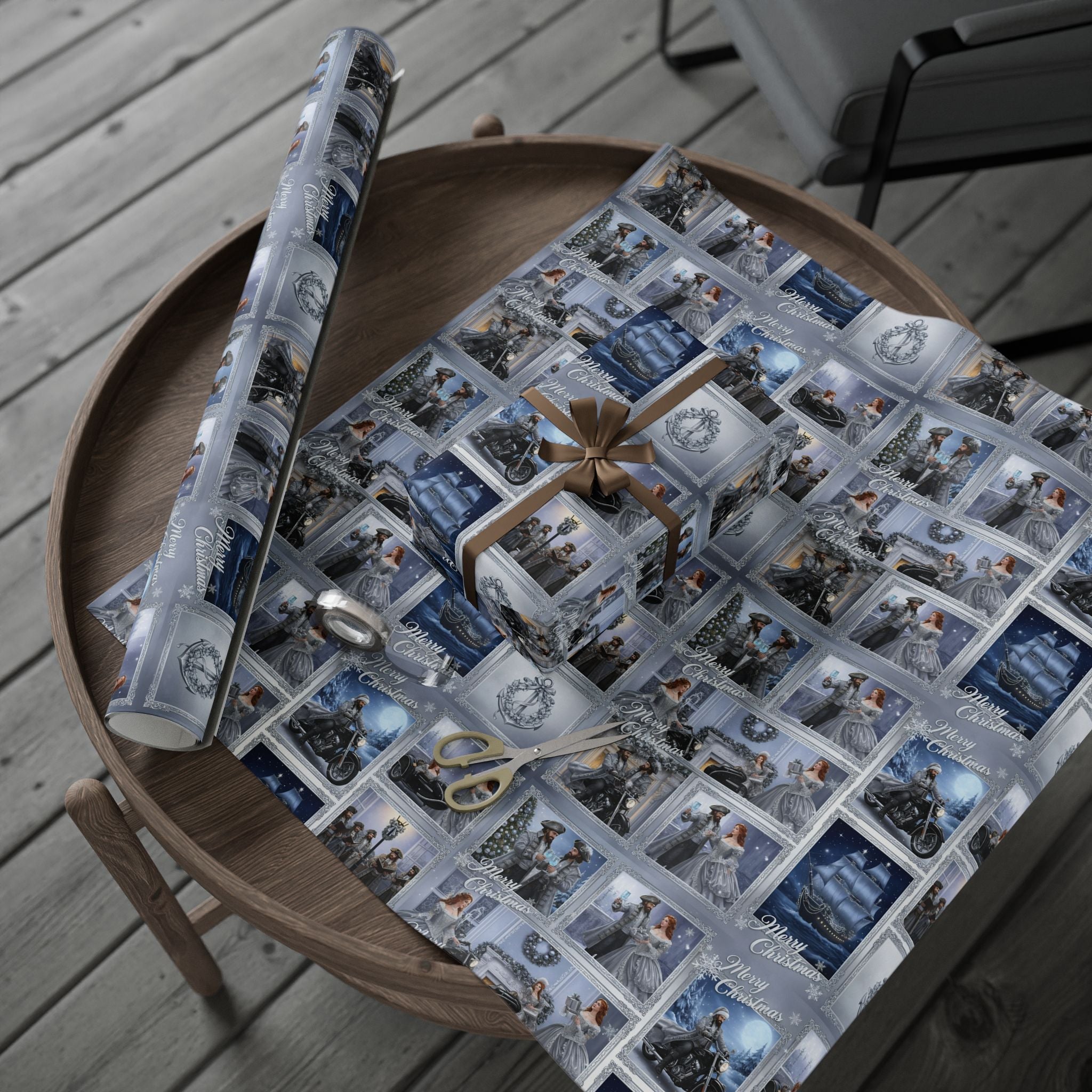 Vintage Winter Photo Collage Wrapping Paper Roll — Holiday Scenic Gift Wrap